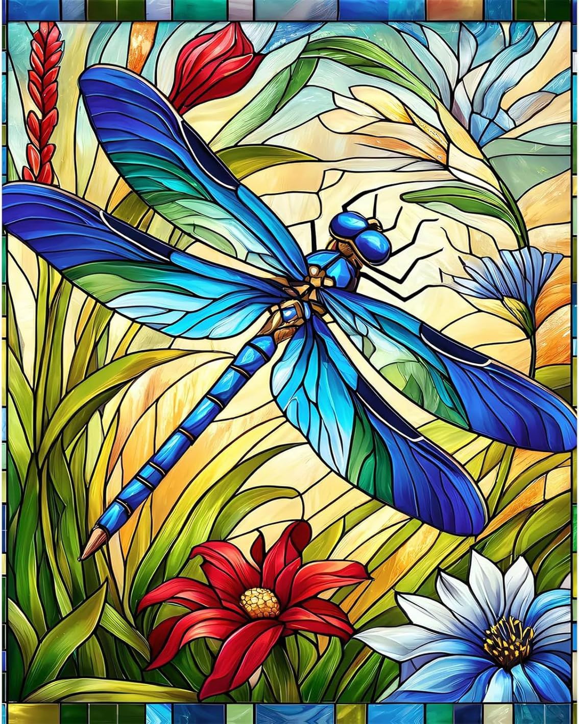 Paint by Numbers Kit for Adults Beginner - Dragonfly Adult Paint by Number Kits on Canvas, Stained Glass Acrylic Oil Number Painting for Adults, Perfect for Home Decor Gift 16x20 Inch GEEHEIY