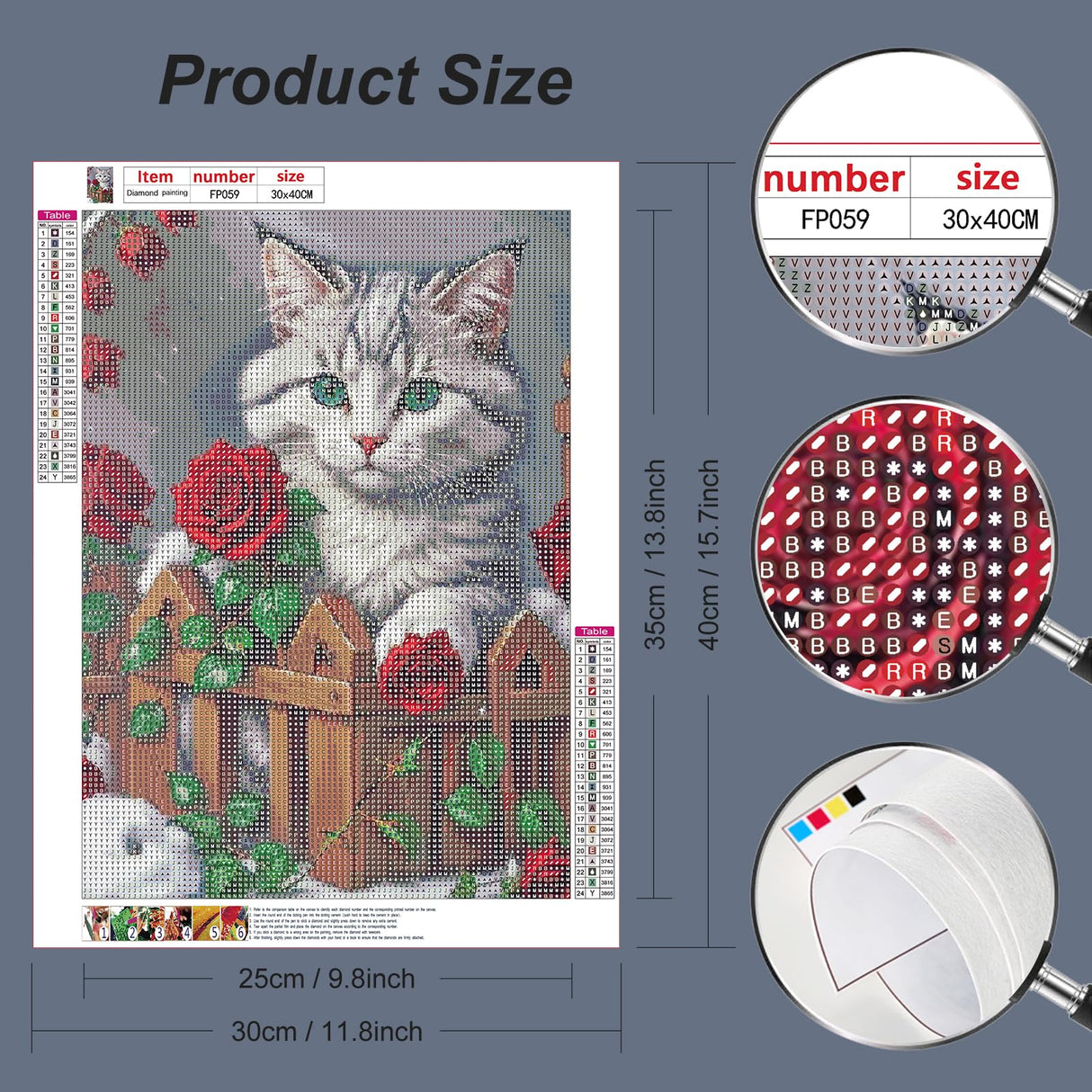 PFFNGPEN Diamond Painting Kits for Adults, 5D DIY Cat Rose Diamond Art Kits for Beginners, Full Drill Round Diamond Art for Home Wall Decor, Animal, 12x16 inch PFFNGPEN