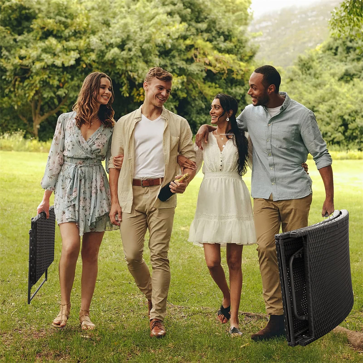 GUNJI Lounge Chairs for Outside 3 Pieces Patio Adjustable Chaise Lounge Outdoor Wicker Lounge Chairs Set of 2 with Table Folding Chaise Lounger for Poolside, Deck, Lawn (Beige) GUNJI