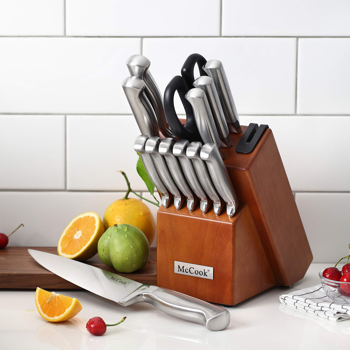 McCook® Knife Sets, German Stainless Steel Kitchen Knife Block Sets with Built-in Sharpener McCook