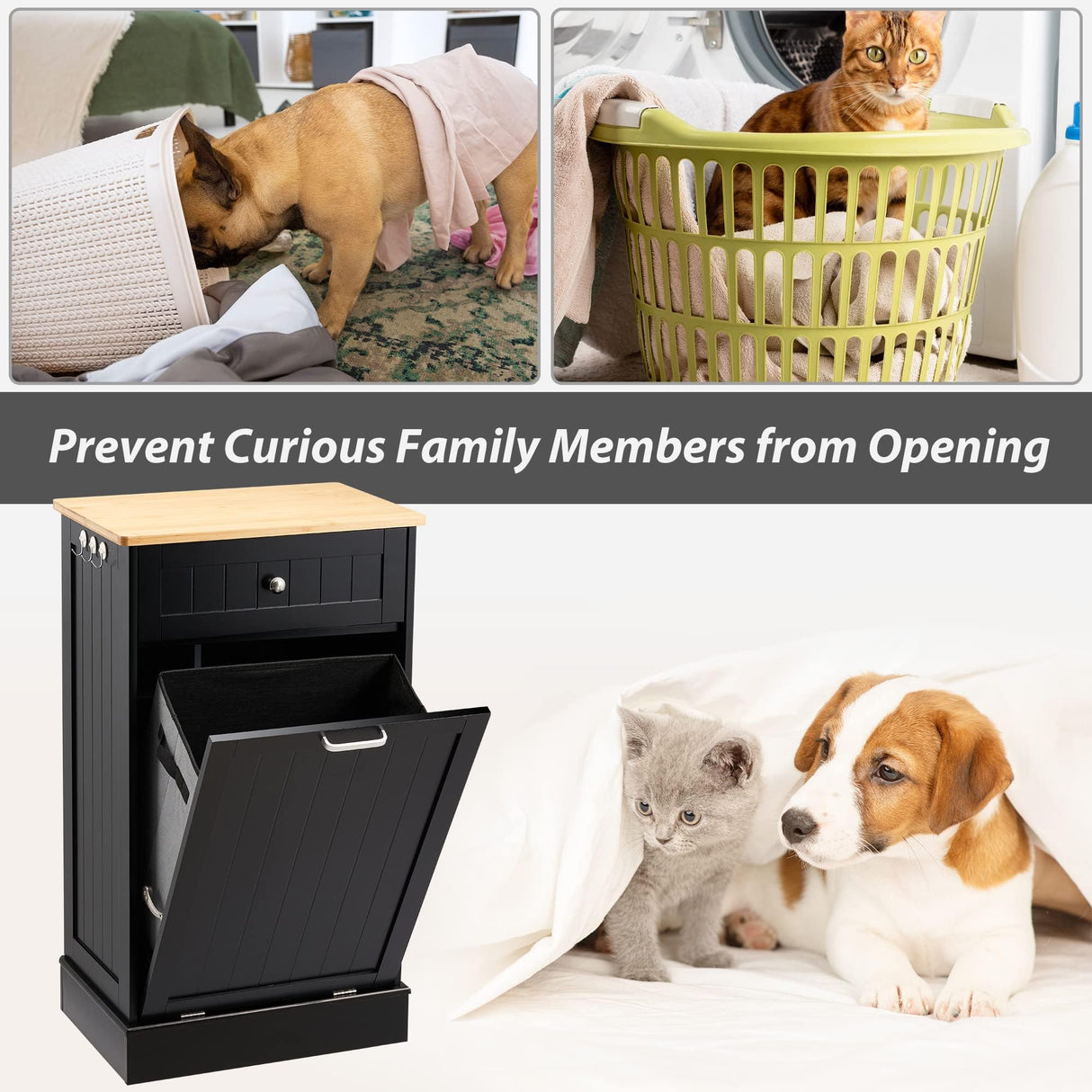 AHB 13 Gallons Tilt Out Trash Cabinet, Hidden Trash Can Kitchen Wooden Tilt Out Pet Proof Hidden Trash Bin for Kitchen Living Room,Black AHB