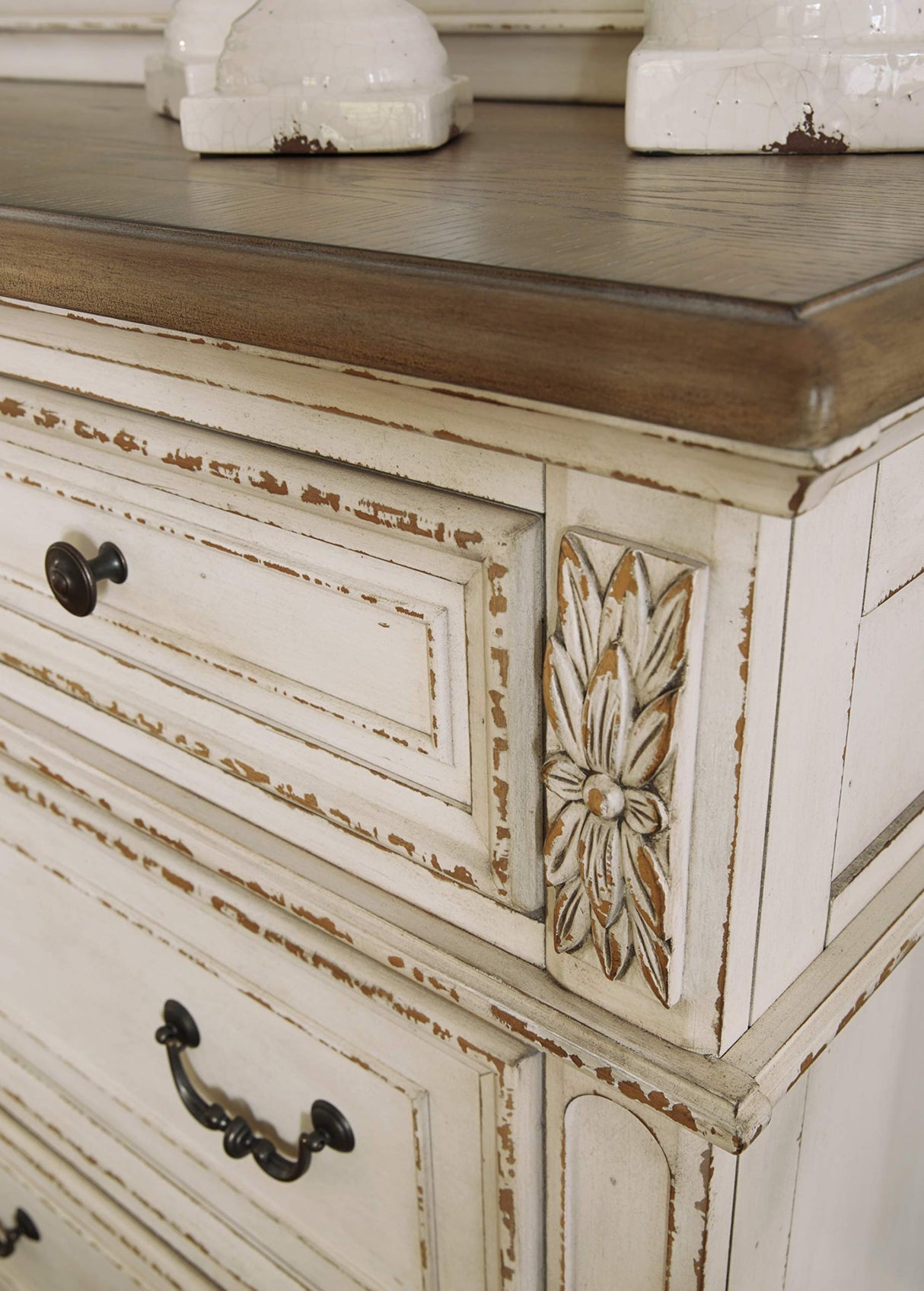 Signature Design by Ashley Realyn French Country 7 Drawer Two Tone Dresser, Chipped White Signature Design by Ashley