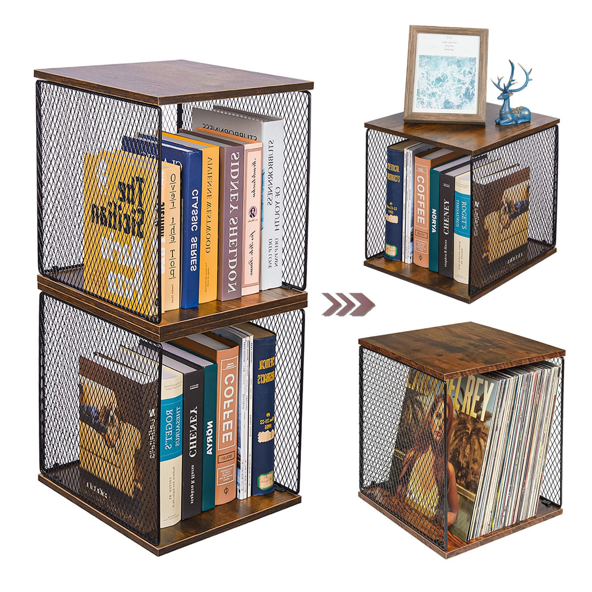 Dmevkic 2 Cube Organizer Book Shelfs DIY Variable Stackable Cube Storage Organizer for Kid Bedroom,Living Room,Small Bookshelf Black Brown Wooden Dmevkic