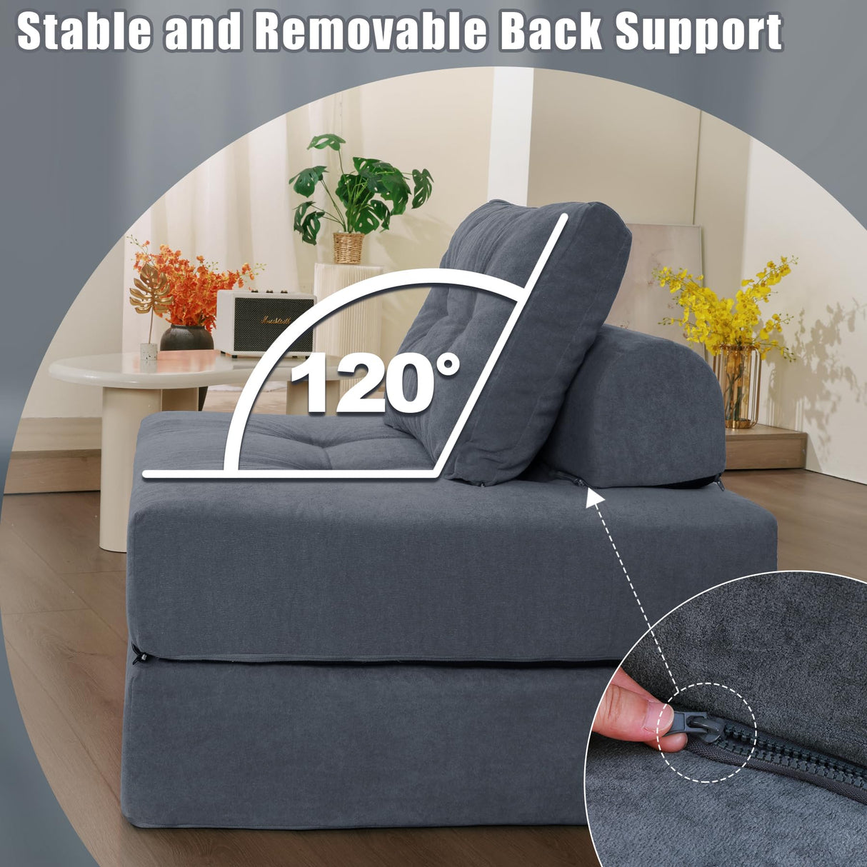 Futon Sofa Bed,Sleeper Chair - Convertible Sectional Sleeper Sofa with Pillow, Floor Bed Mattress for Guest Bed,Removable Zippered Back Support, Perfect for Living Room and Bedroom (SlateGray) Snug Sofee