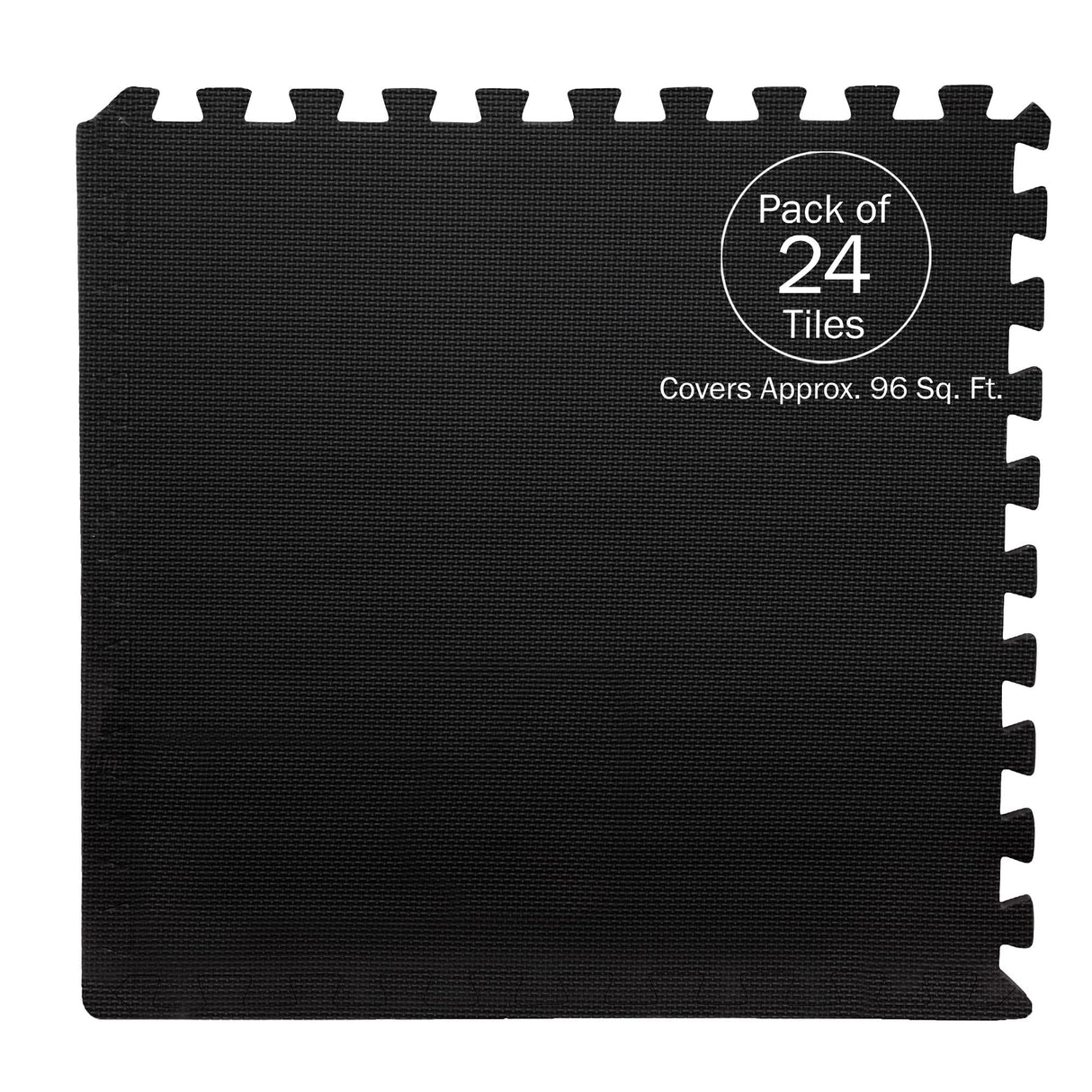 EVA Foam Mat Tiles 24-Pack - 96 SQ FT of Interlocking Padding for Garage, Playroom, or Gym Flooring - Exercise Mat or Baby Playmat by Stalwart (Black) Stalwart