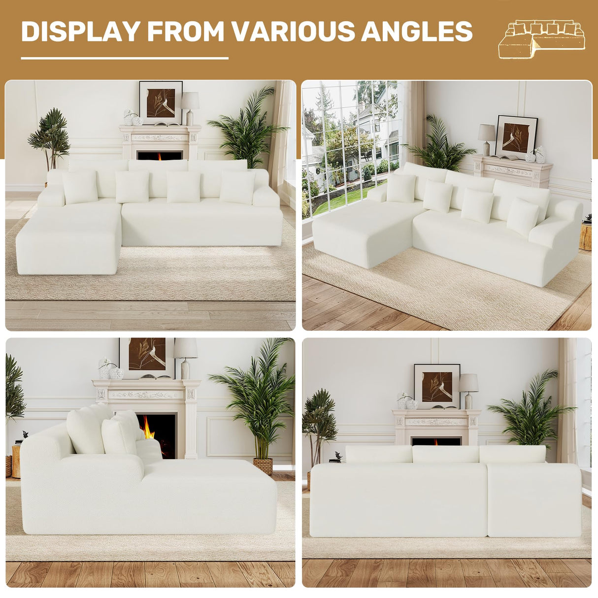 Daluvenix 107" Modern Boneless Couch with L - Shaped Chaise, Comfy Chenille Modular Sectional Sofa Daluvenix