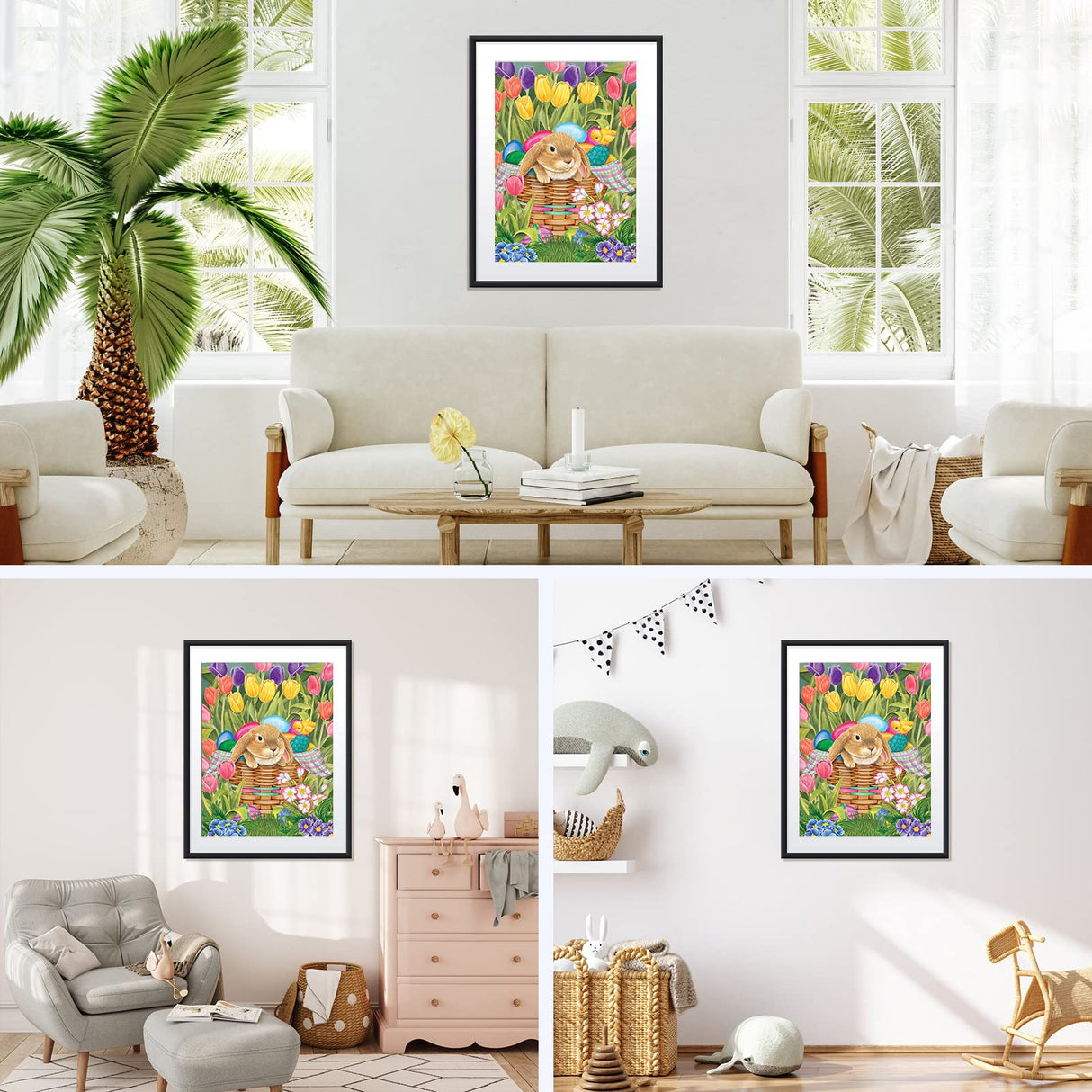 NAIMOER Easter Bunny Diamond Art Kits for Adults - Full Drill Flowers Diamonds Art Kits, DIY 5D Diamonds Art Spring Tulips Diamond Art Kits Craft for Home Wall Decor 30x40cm NAIMOER