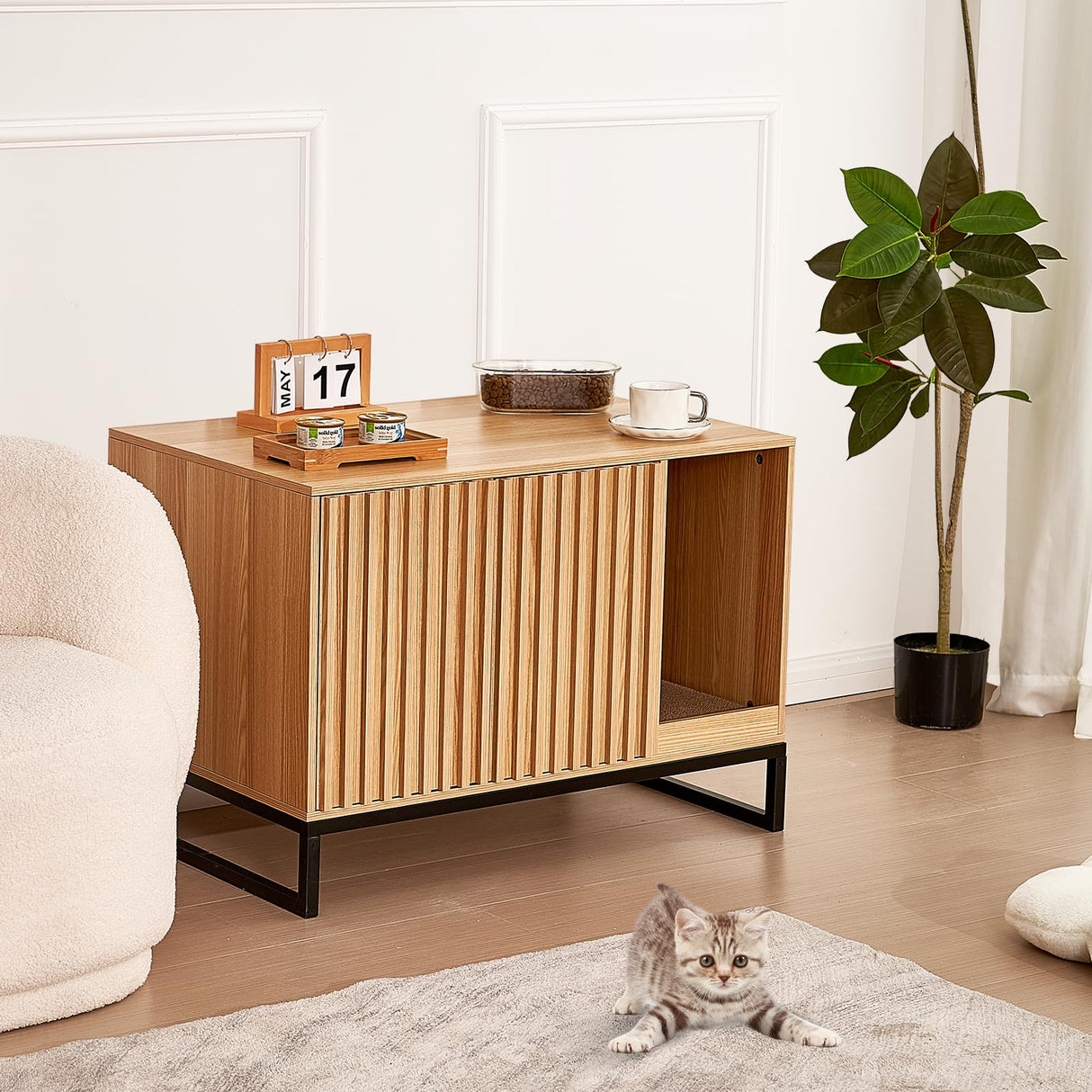 VEVOR Cat Litter Box Enclosure, Hidden Litter Box Furniture with 4 Storage Shelves, Wooden Cat Washroom Indoor, Large Cat House Cabinet Hidden Fit Most Litter Box, 33.5"L x 19.3"W x 72.3"H, Dark Brown VEVOR