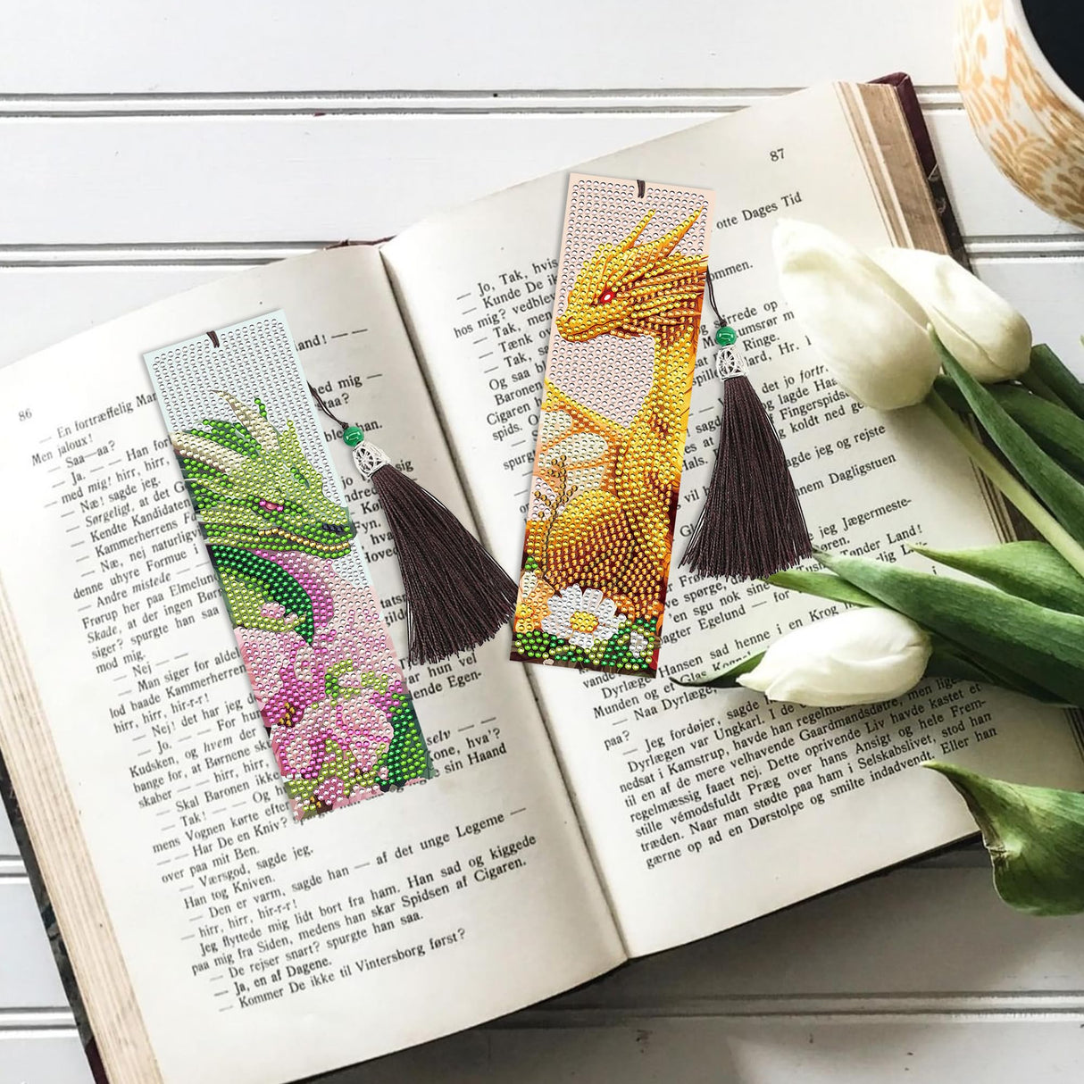 Dragon Diamond Art Bookmarks Kit: 8 Pcs Diamond Painting Bookmark with Tassels, Fantastic Dragon Book Marks for Book Lovers, Gifts for Reading Men DIY Crafts CRASHOT