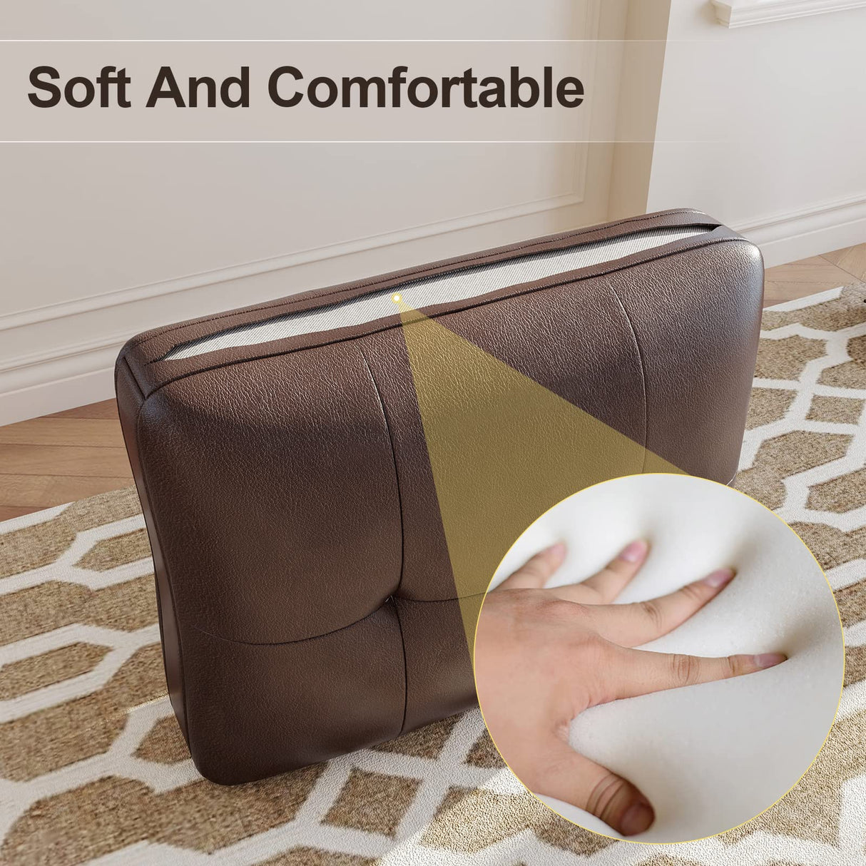 HONBAY Faux Leather Sectional Sofa, Convertible Sectional Couch L Shaped Couch Sofa for Small Space, Brown HONBAY