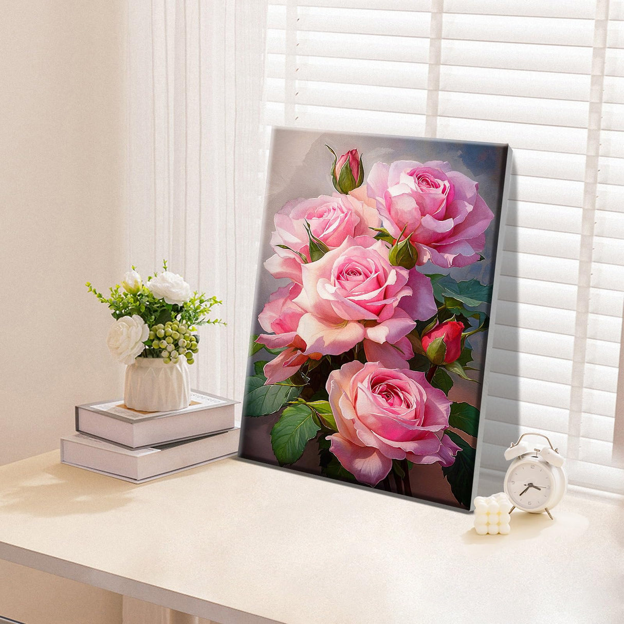 ATDMS Paint by Numbers Kit for Adults with Frame Flowers Paint by Numbers Kit with Easel DIY Adult Paint by Number Kits on Canvas Framed Floral Oil Painting Kits for Home Wall Decor 8x12 Inch ATDMS