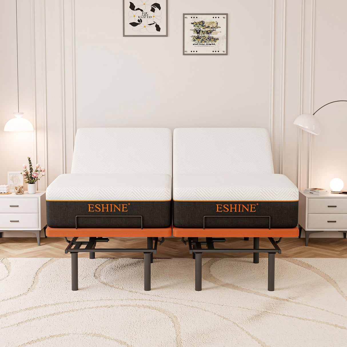 ESHINE Split King Adjustable Bed Frame with Mattress - 12 Inch Gel Memory Foam Mattress(Medium-Soft), Bluetooth APP Control, Wireless Remote, Zero Gravity, Anti Snore, Head and Foot Incline ESHINE