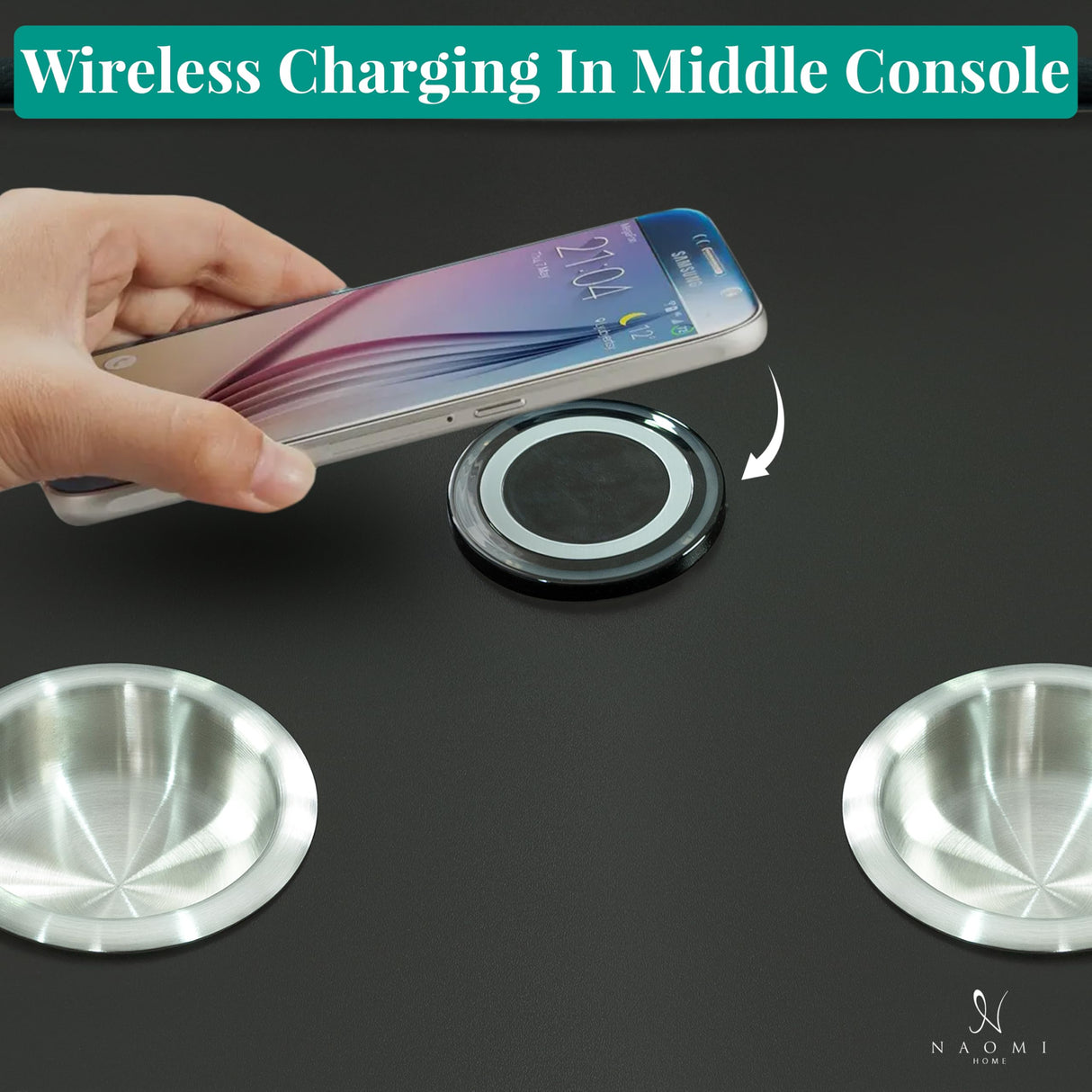 Naomi Home Chicago Sofa Black Air Leather – Premium 3-Seater Reclining Sofa with Console, Cup Holders, USB Ports, Pillow Top Armrests & Split Back Design – Modern Faux Leather Couch for Living Room Naomi Home