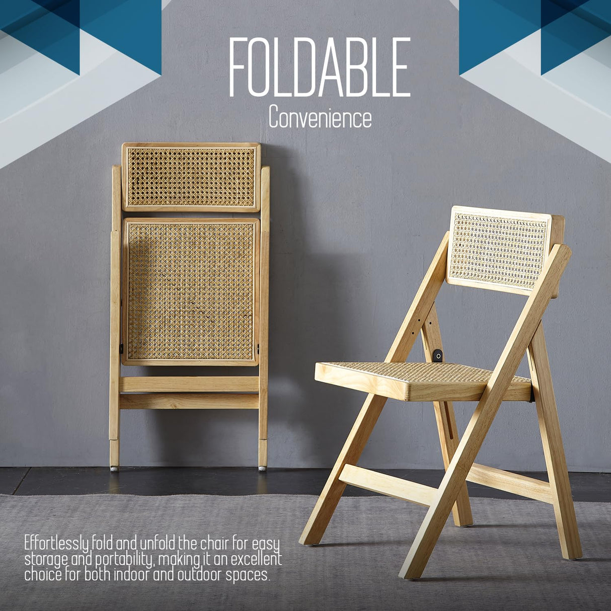 ISL Furnishings Ibiza Rattan Chair, Natural, Set of 2 – Modern Folding Rattan Chairs for Outdoor Dining, Patio, Accent Chair for Living Room and Office, Foldable Space-Saver Design ISL Furnishings