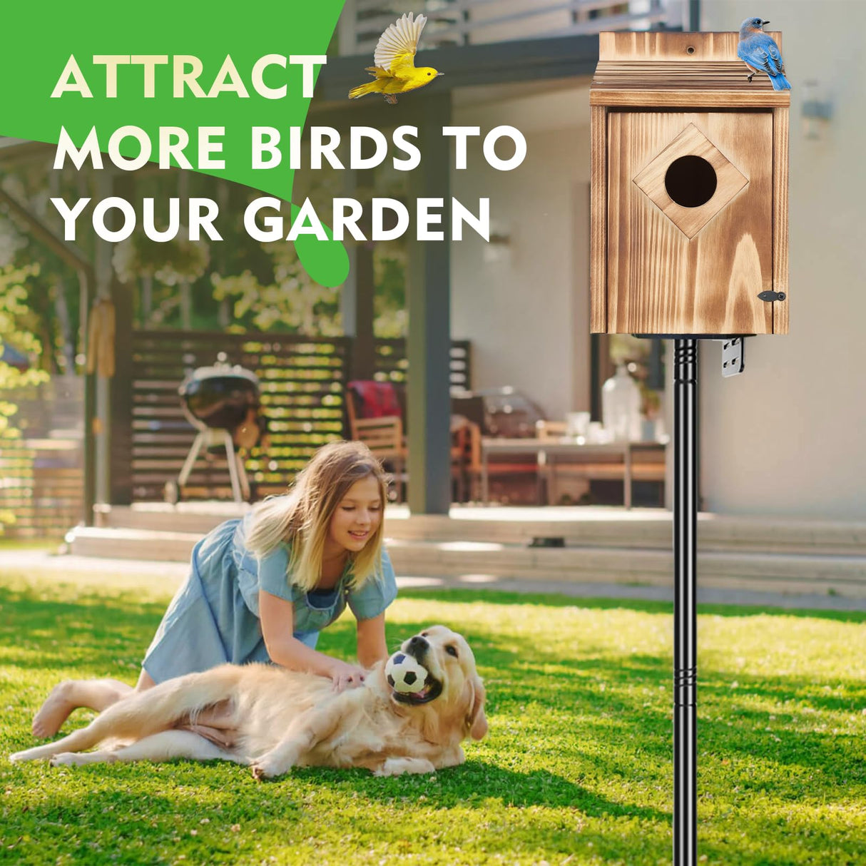 Gtongoko Bird Houses for Outside Clearance 1-3/5” Entrance Hole Wood Blue Birdhouses for Outdoors with Air Vents Easy to Clean Carbonized Wooden Nesting Box for Cardinals Swallows Finches Chickadee Gtongoko
