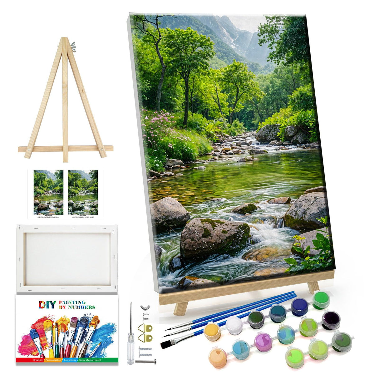 JOOZ Landscape Paint by Number Kit for Adults Beginner with Easel Mountain Adult Paint by Number Kits on Canvas with Frame Forest DIY Oil Painting Kits for Gift Home Wall Decor 7.87x11.81 Inch JOOZ