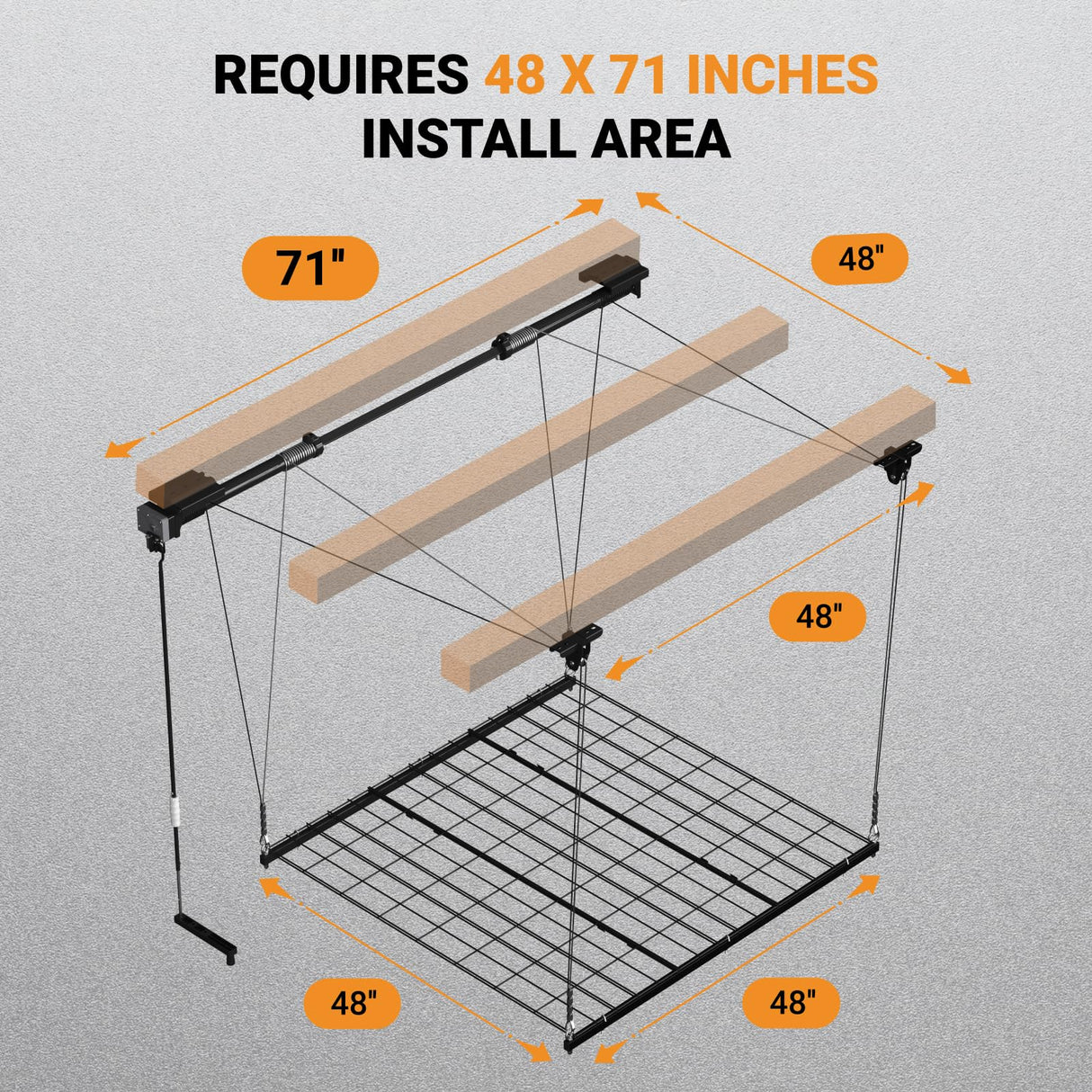eShelf Adjustable Overhead Garage Storage Rack, 4x4ft Garage Ceiling Storage Lift, Heavy Duty Garage Storage Lift System With 300lbs Weight Capacity, Perfect for Kayaks, Ladders eShelf