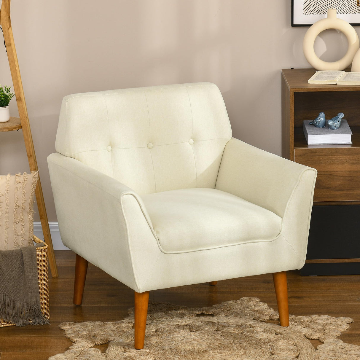 HOMCOM Traditional Living Room Chair, Armchair with Button Tufted Polygonal Straight Back, Single Sofa with Thick Padding, Beige HOMCOM