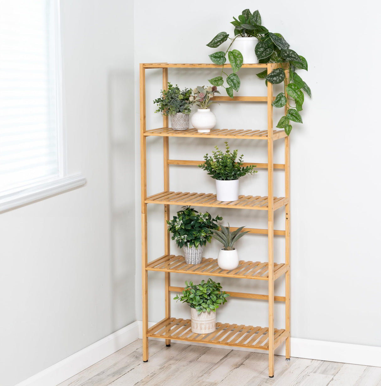 Honey-Can-Do 5-Tier Bamboo Shelf Adjustable, Bamboo Bookshelf, Natural Honey-Can-Do