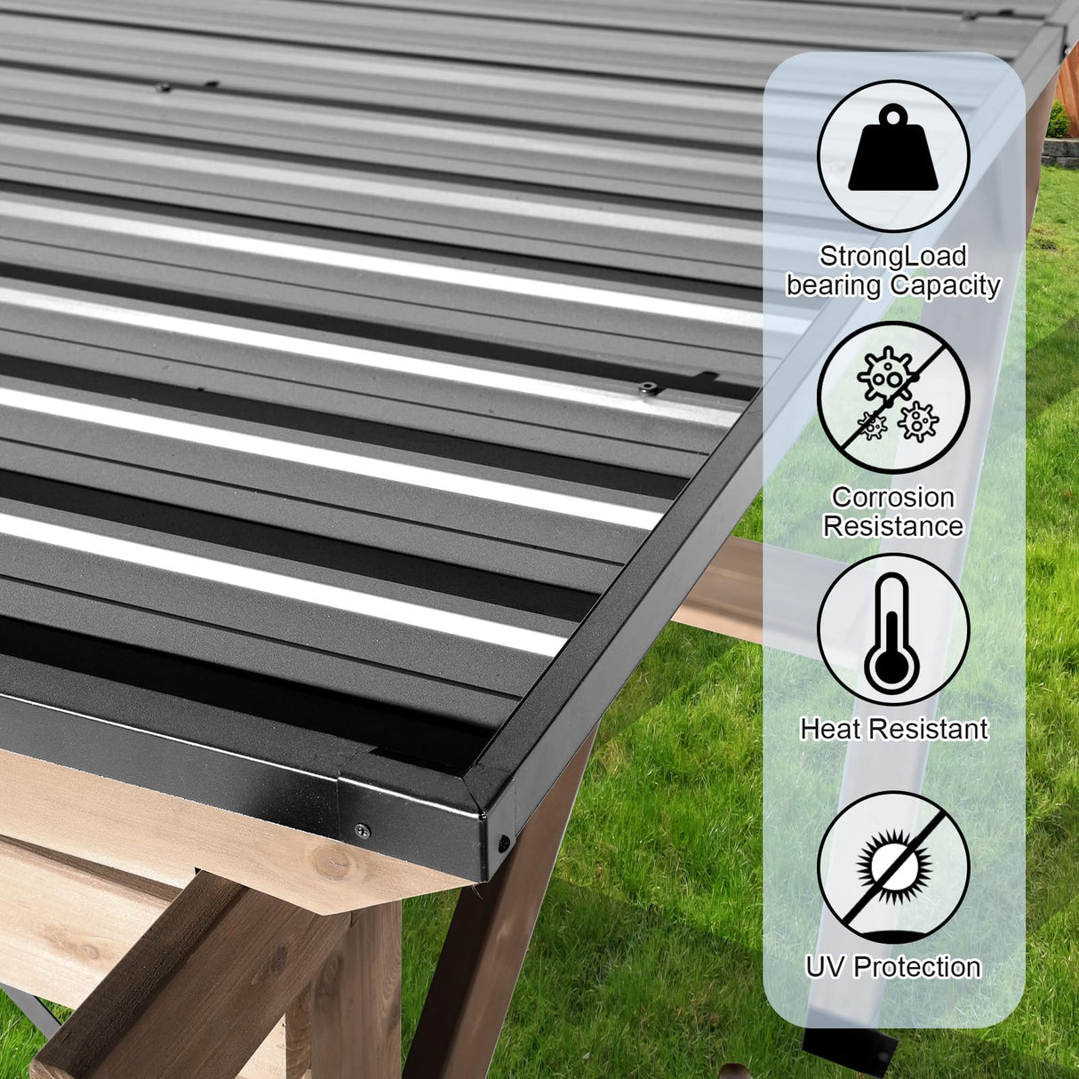 8x6 FT Wood Grill Gazebos, BBQ Wooden Gazebo with Hardtop Sloping Steel Roof, Wood Outdoor Pavilion with 2 Side Storage Shelves,Cedar Frame Patio Gazebo for Barbecue, Garden, Deck (Grey) StarEcho