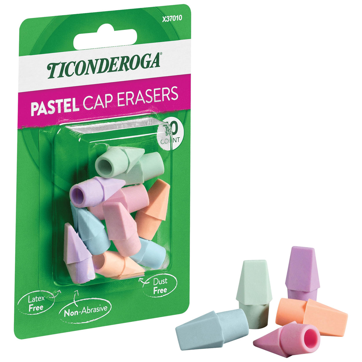 Ticonderoga Pencil Cap Erasers, Assorted Pastel Colors, 10 Count Ticonderoga