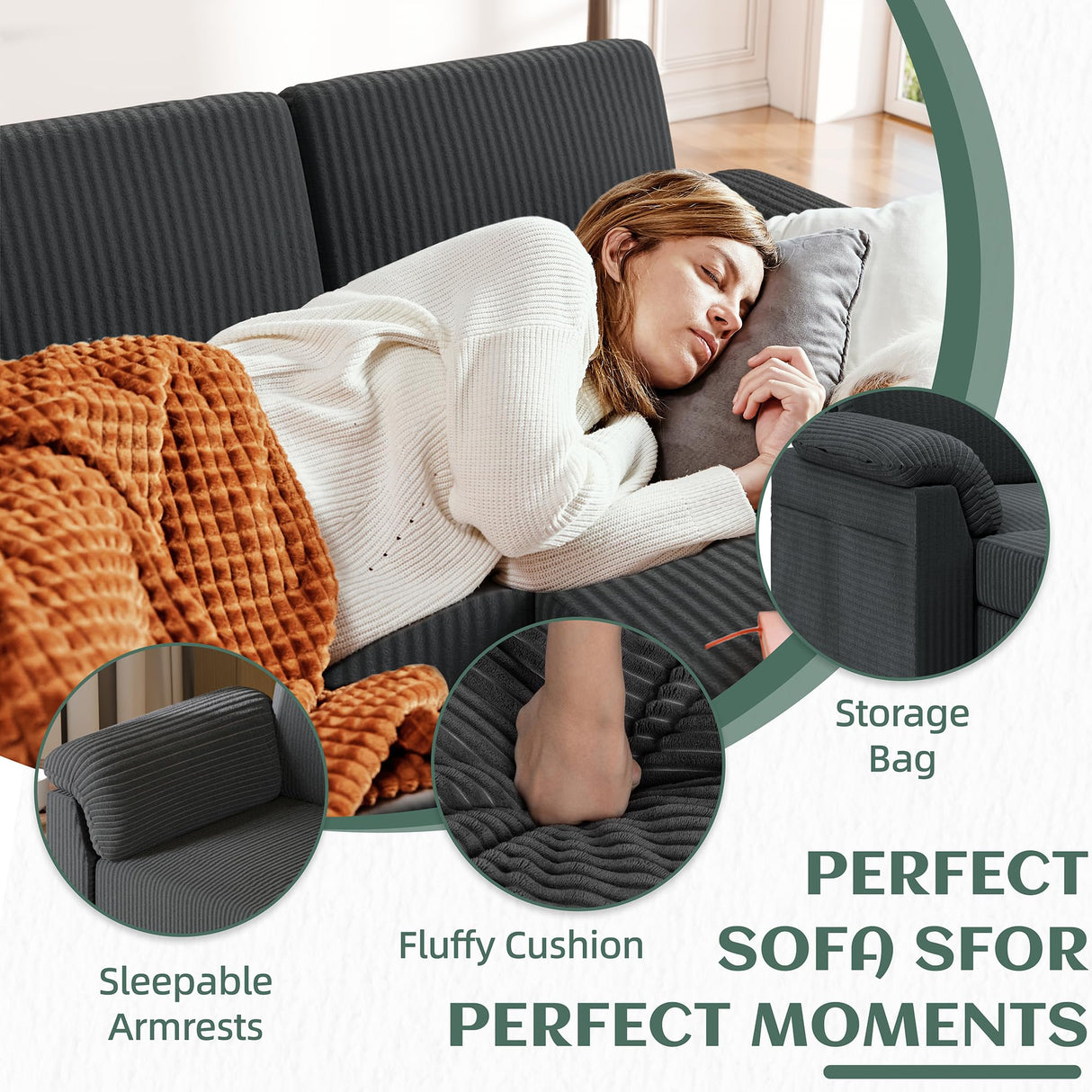 Vongrasig Convertible Sectional Sofa Couch, 3 Seat L Shaped Sofa with Removable Pillows Linen Fabric Small Couch Mid Century for Living Room, Apartment and Office (Gray) Vongrasig