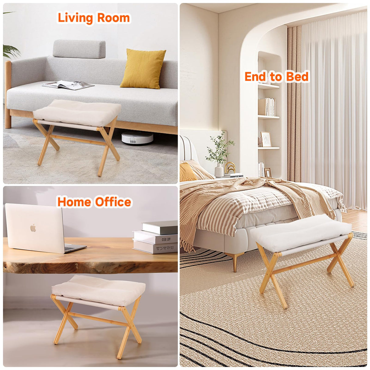 TYYIHUA Folding Foot Stool,Small Ottoman Foot Rest for Couch,Wooden Footstool,Change Shoes Bench,Modern X Ottoman Chair for Living Room, Entryway, Children Room, Bedroom,Caravaning TYYIHUA