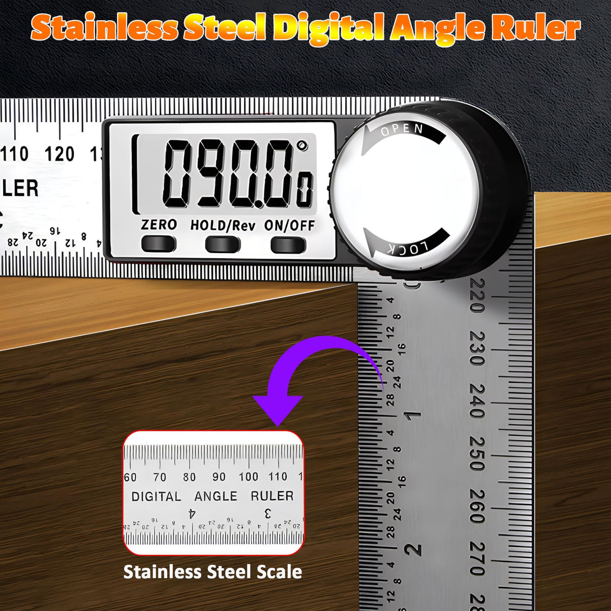 Digital Angle Ruler Finder Protractor, Angle Finder Ruler with 7inch / 200mm, Angle Measuring Tool for Carpenter Wood Working Construction DIY Measurement - Silver Elemirance