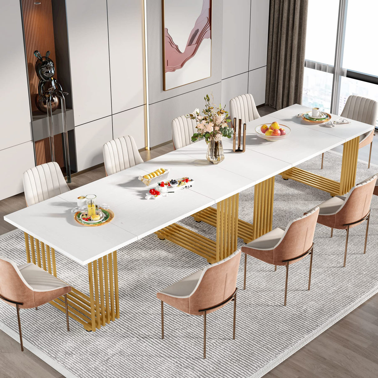Tribesigns Modern Dining Table for 6-8 People, 70.8-in White Dining Room Table, Wooden Kitchen Table, Rectangular Dinner Table for Dining Room Family Gathering Tribesigns
