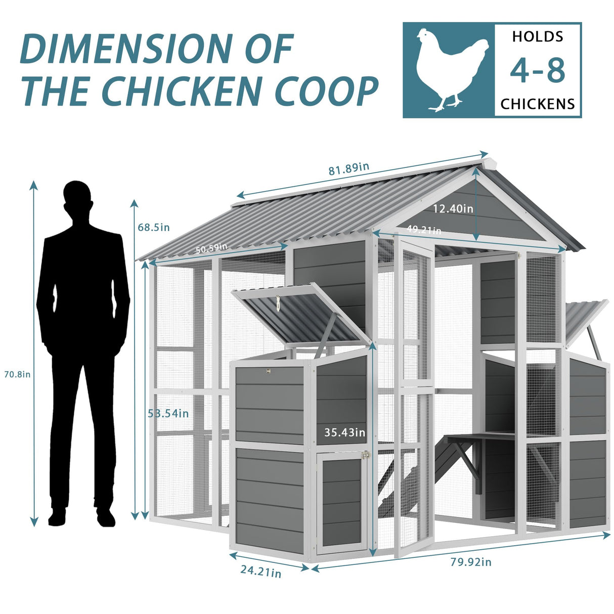 YOPTO Chicken Coop for 10 Chickens,Extra Large Wooden Chicken House Outdoor Nest Box Hen Houses with 2 Chicken Nesting Boxes,Poultry Pet Hutch w/Walk in Desgin,Ramp and Run,Waterproof Roof YOPTO