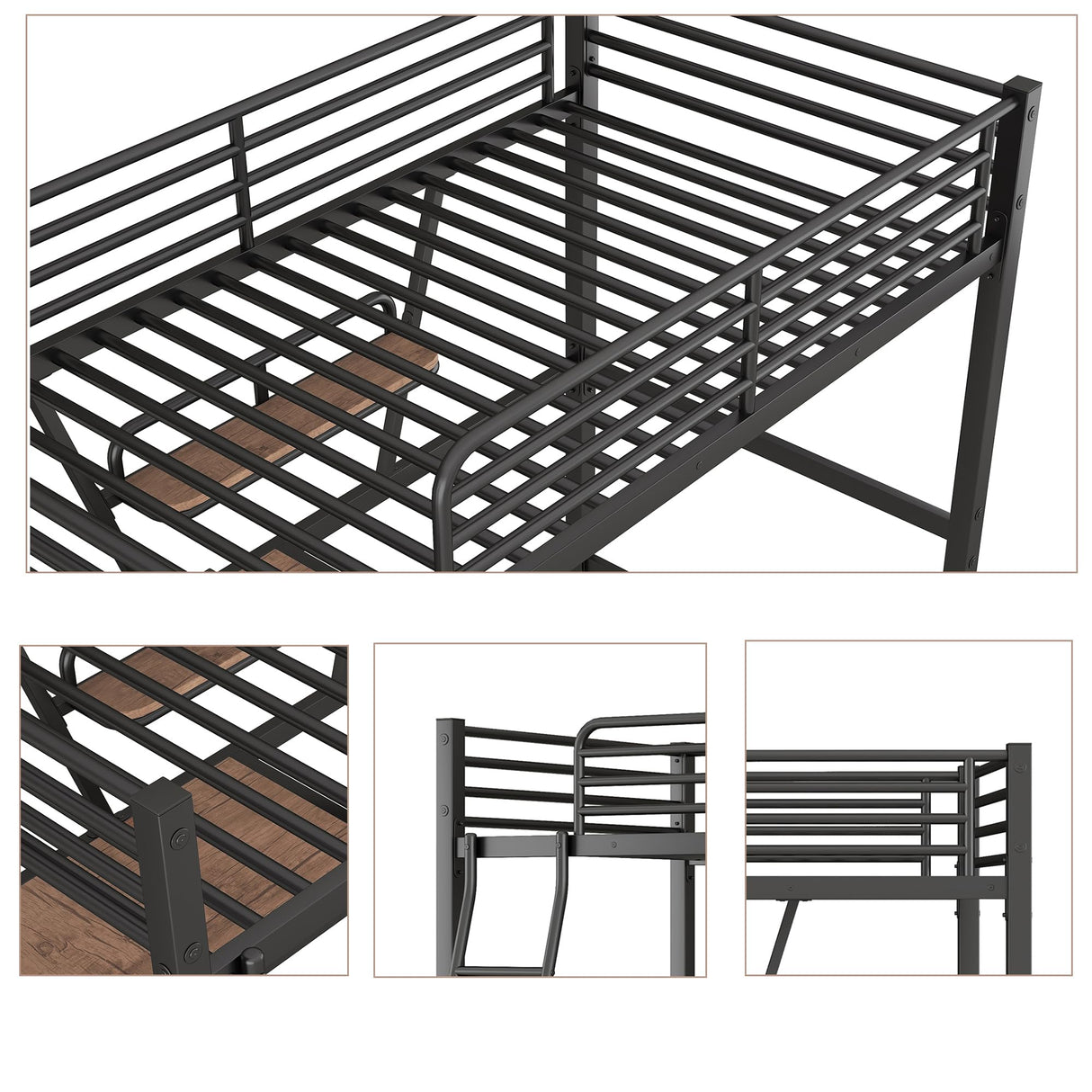 Twin Size Loft Bed with Desk and Storage Shelf, Heavy Duty Loft Bed Twin Size, Twin Loft Bed with Guardrail, Twin Loft Bed for Kids, Teens, Twin Size Loft Bed Black Bellemave