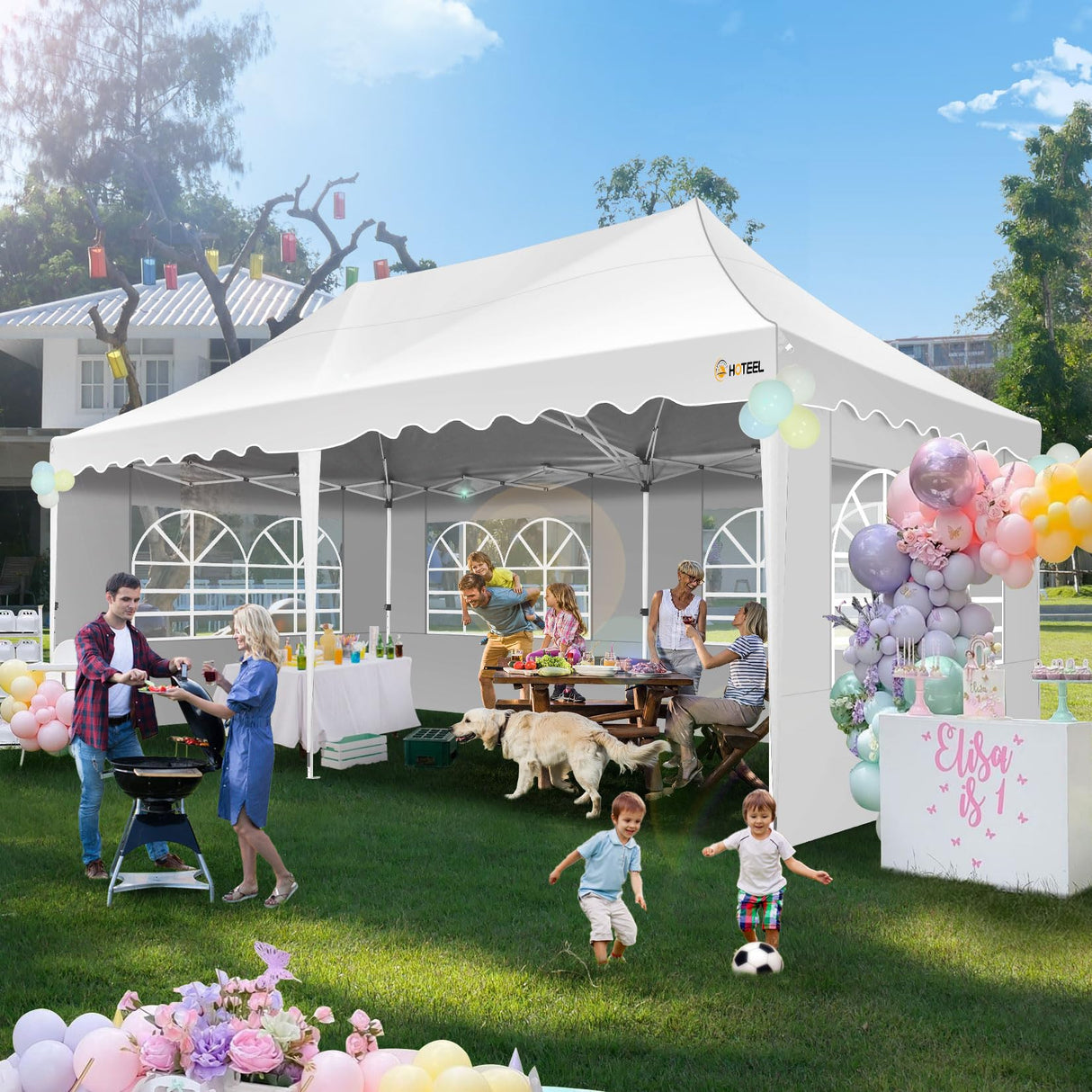 HOTEEL 10×20 Pop Up Canopy with 6 Sidewalls, UV 50+ and Waterproof Canopy Tent, Thickened Frame, Large Space Easy Pop Up Canopy, Outdoor Canopy for Weddings, Beaches, Parties, Patio (White) Hoteel