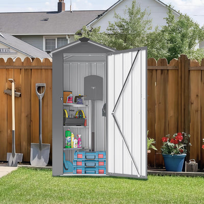 Galvanized Steel Outdoor Storage Shed - Waterproof Metal Utility Cabinet with Lock, 65" Large Capacity for Garden Tools & Equipment, Easy Assembly (Black)