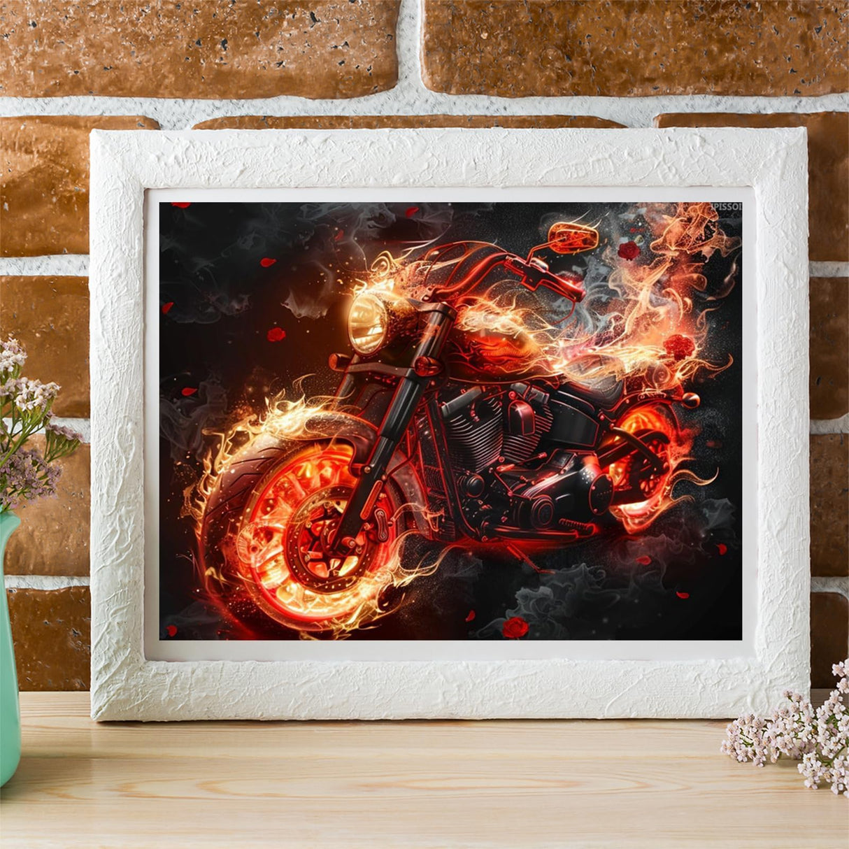 IPISSOI Diamond Art Painting Kits for Adults Beginners Art Flame Motorcycle 5D Full Round Drill Diamond Art Sets Paint by Diamonds Art Crystal Easy Home Wall Decor 12x16inch/30x40cm IPISSOI