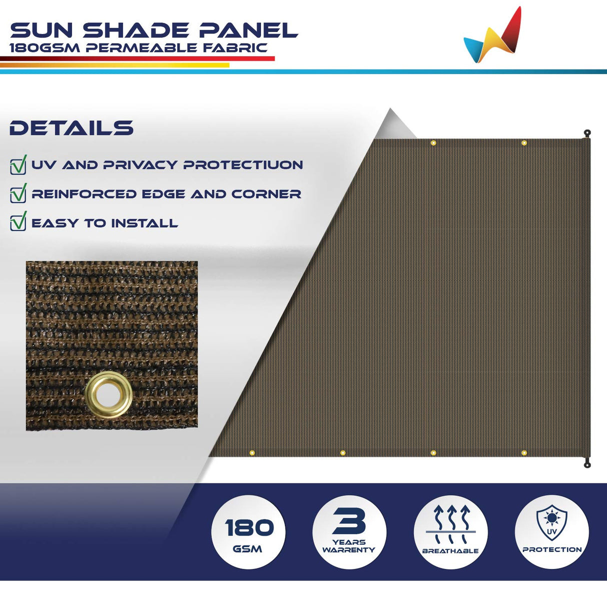 Windscreen4less 12'x18' Outdoor Pergola Replacement Shade Cover Canopy for Patio Privacy Shade Screen Panel with Grommets on 2 Sides Includes Weighted Rods Breathable UV Block Brown Windscreen4less