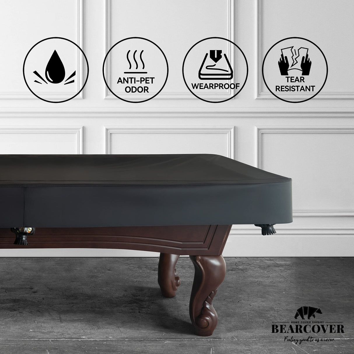BearCover Heavy Duty Leatherette Billiard Pool Table Cover, Waterproof & Tearproof Covers for Pool Table 7/8/9FT Fitted (8 Feet/ Black) BEARCOVER