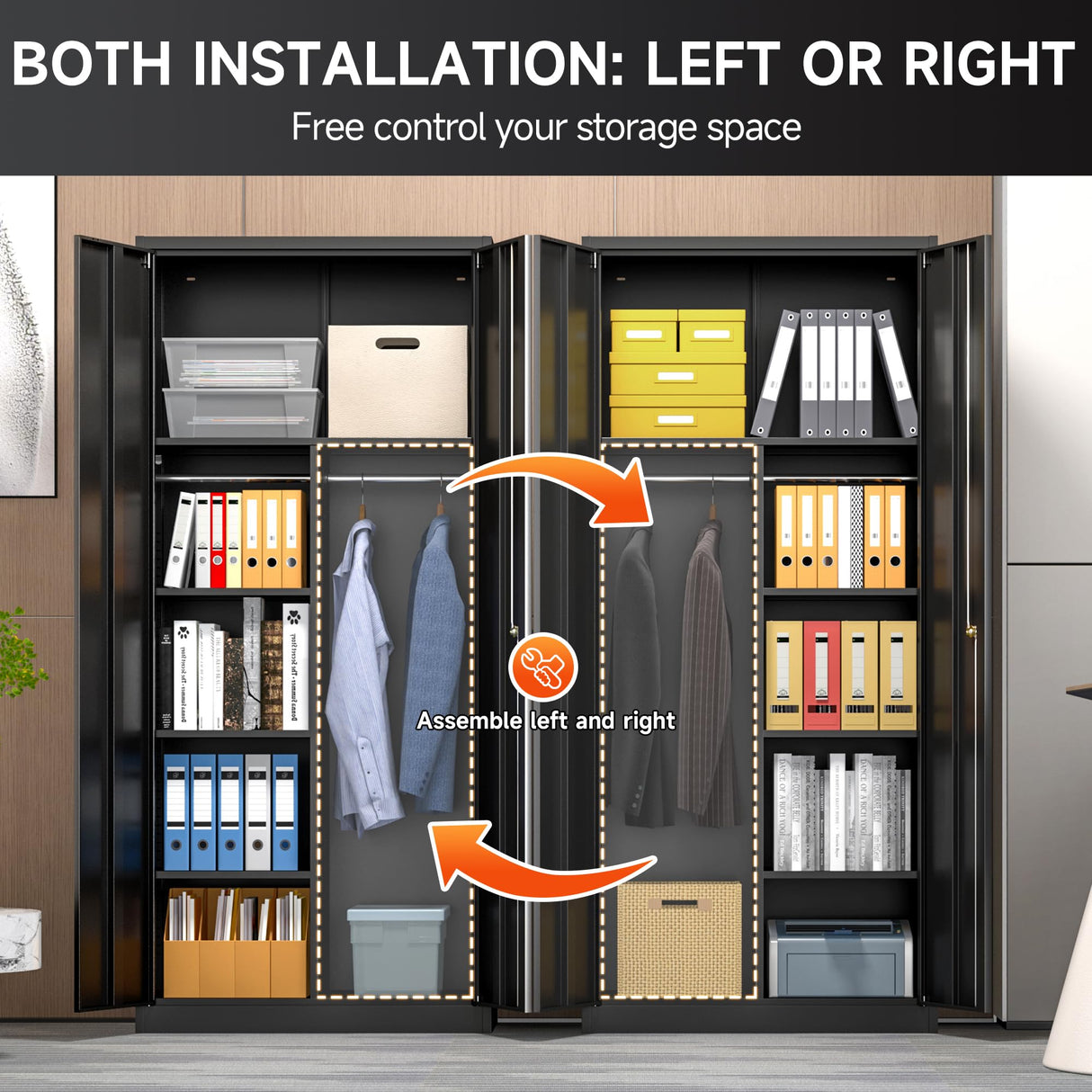 Coolsun Metal Wardrobe Closet with Locking Doors, 71" Steel Storage Cabinet for Hanging Clothes, Lockable Wardrobe Cabinet with Adjustable Shelves and Hanging Rods for Home Office,Gym Coolsun