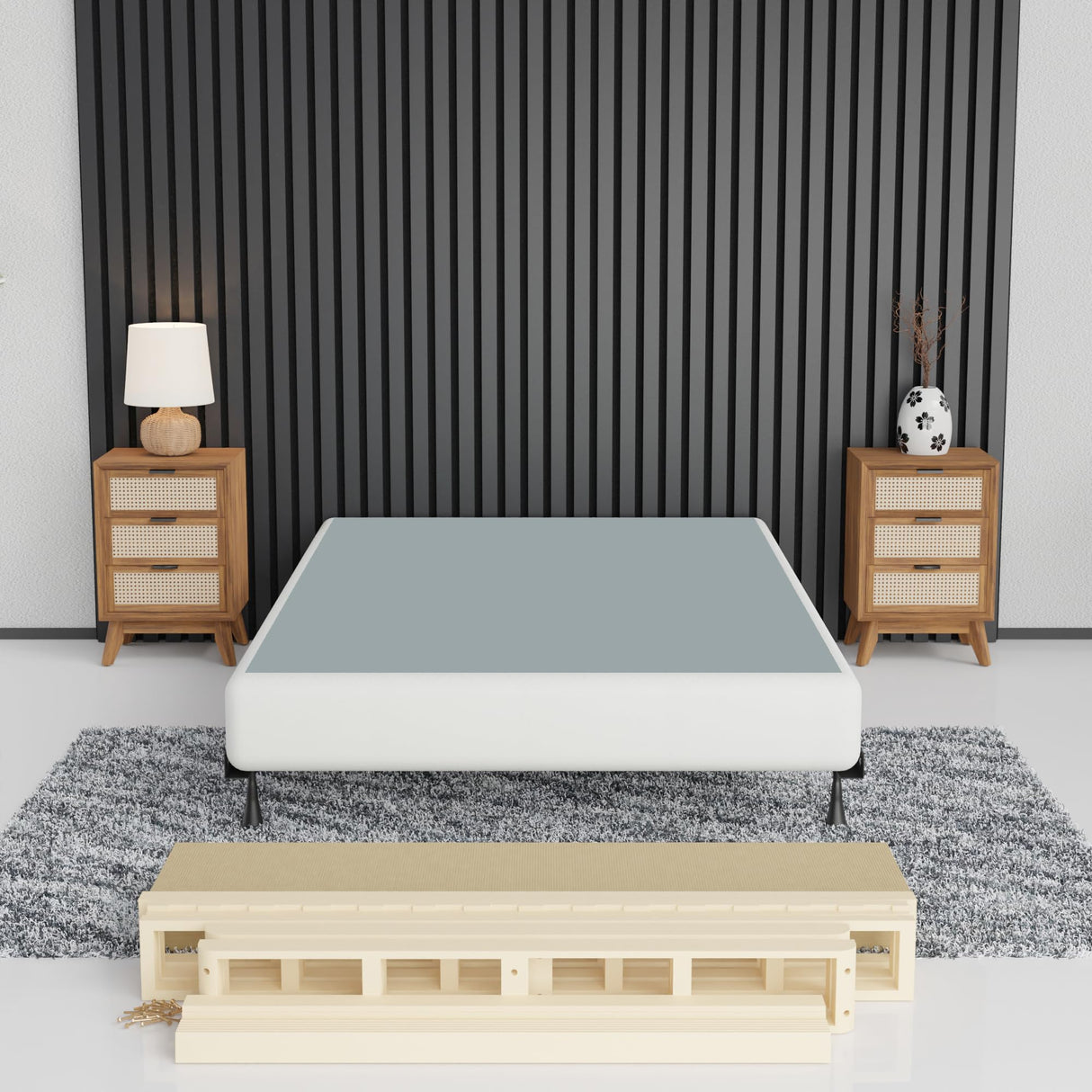 Greaton, 8-Inch Sturdy Box Spring for Mattress Support-Durable and Easy to Assemble Natural Wood Foundation for Full, White Greaton