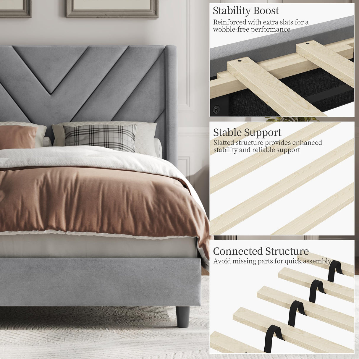 Yaheetech Twin Bed Frame Upholstered Platform Bed with Wing Side/Wooden Slat Support/Tufted Headboard with Wing Side/Mattress Foundation/No Box Spring Needed,Light Gray Twin Bed Yaheetech