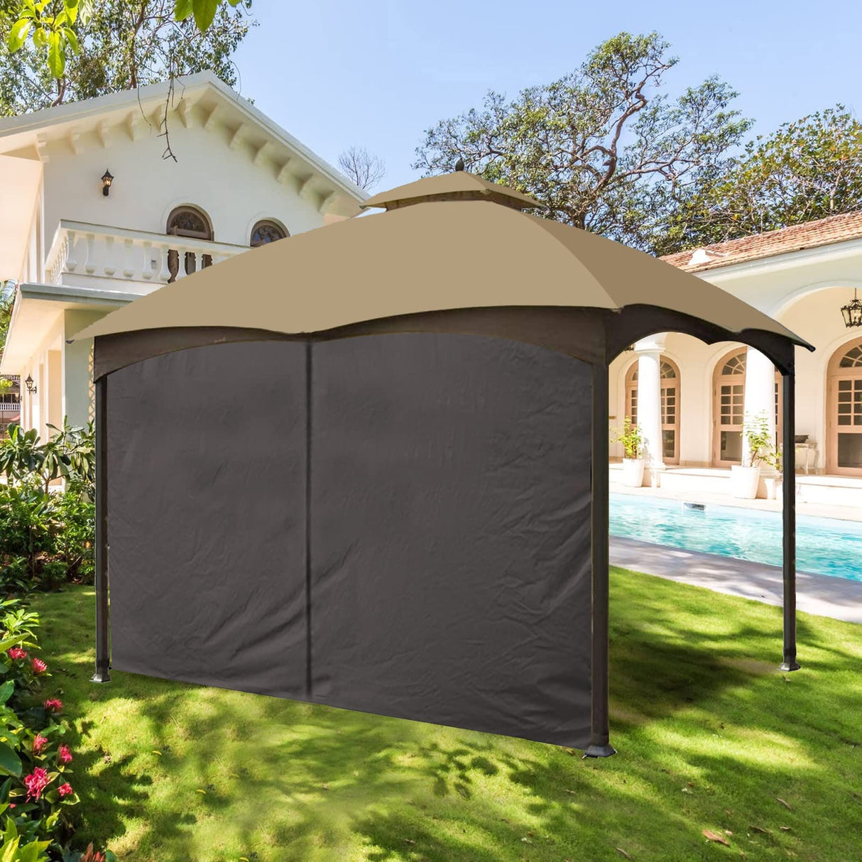 Gazebo Universal Replacement Privacy Curtain - Wonwon Privacy Panel Canopy Side Wall with Zipper for 10' x 12' Outdoor Gazebo (Brown) Wonwon