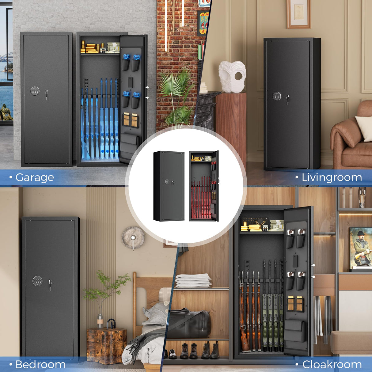 Greenvelly 10 Gun Safe for Rifles and Pistols,Gun Cabinet with Password Lock for Home,Office,Bedroom(10-14Guns,Assembly Required) Greenvelly