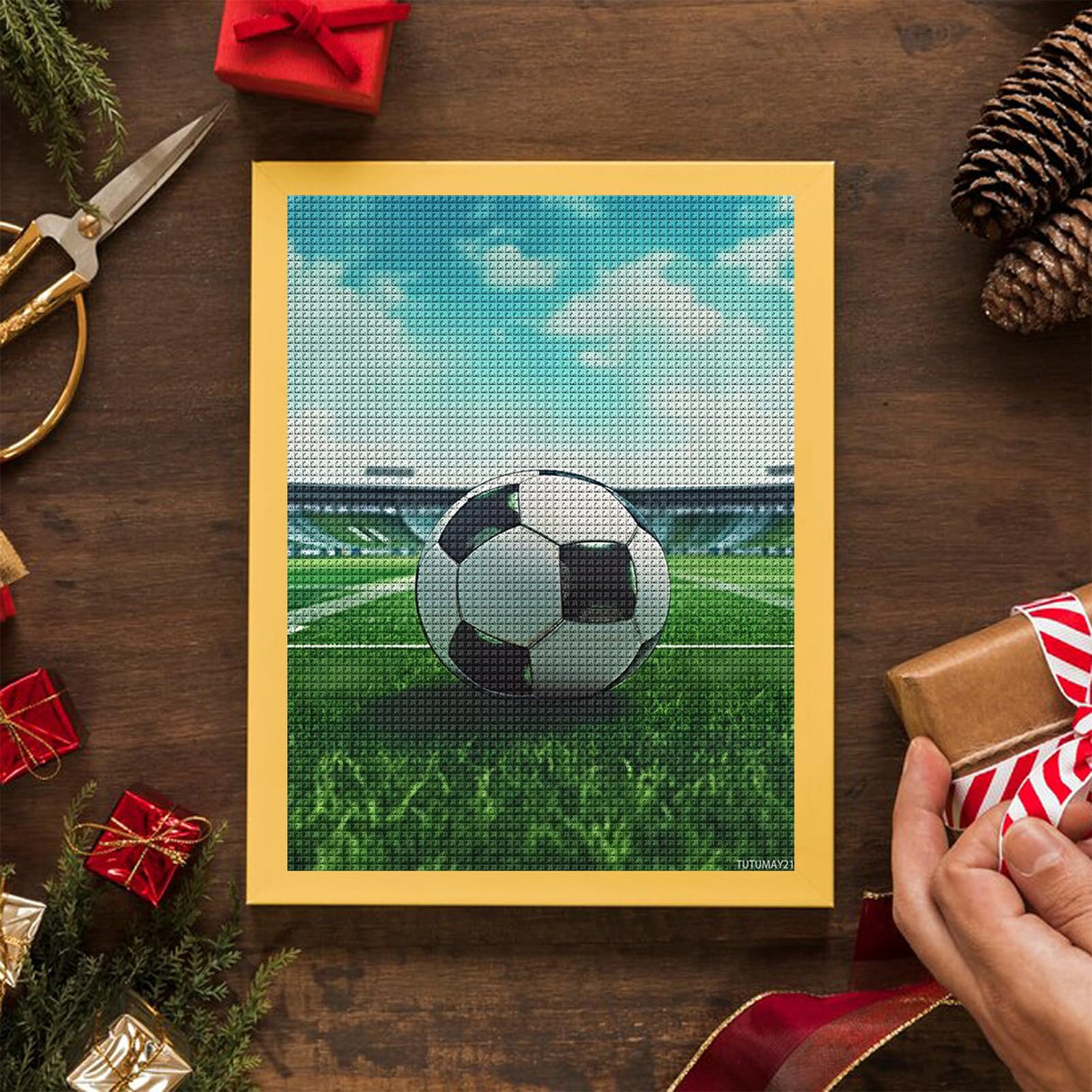TUTUMAY21 Football Field Soccer Round Diamond Painting Kits for Adults Full Drill Art Picture for Home Wall Decoration Gifts 12x16in TUTUMAY21
