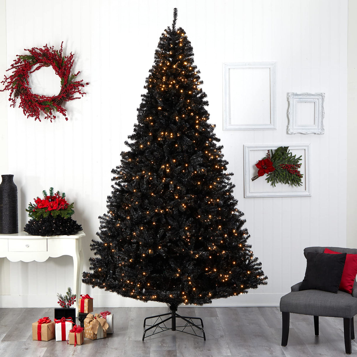 Nearly Natural 10ft. Black Artificial Christmas Tree with 950 Clear LED Lights and 3056 Tips Nearly Natural