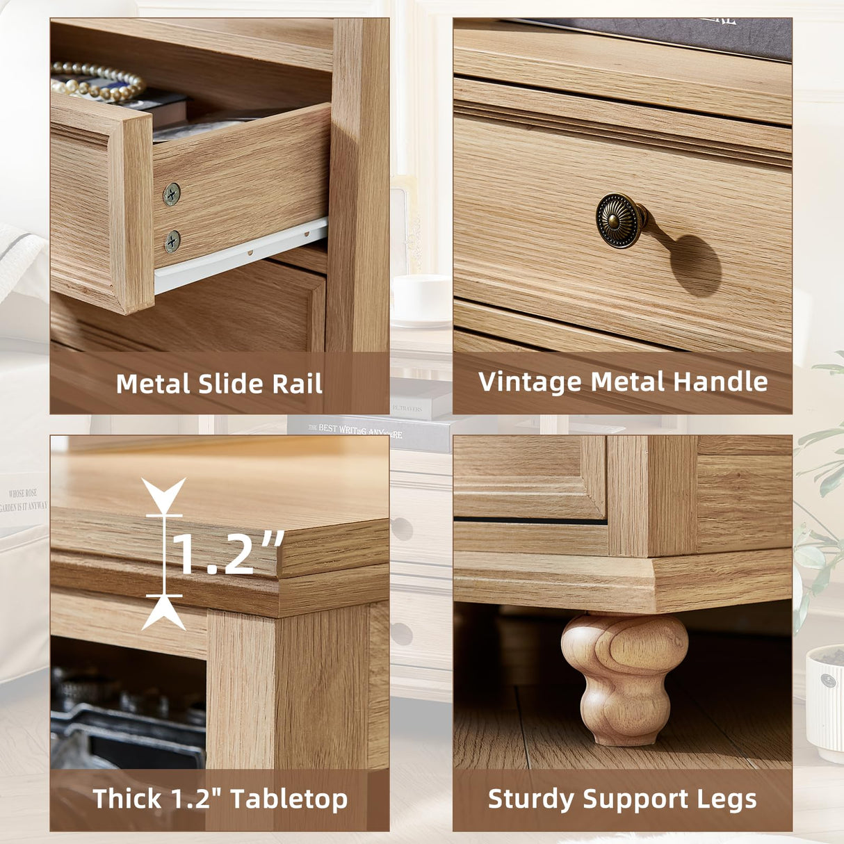 Joaxswe Farmhouse Nightstand with Charging Station, 24" Wide End Table with 2 Drawers, Natural Dresser for Bedroom, Bed Side Table Chest of Drawers Cabinet,Wood Night Stand for Living Room, Closet Joaxswe