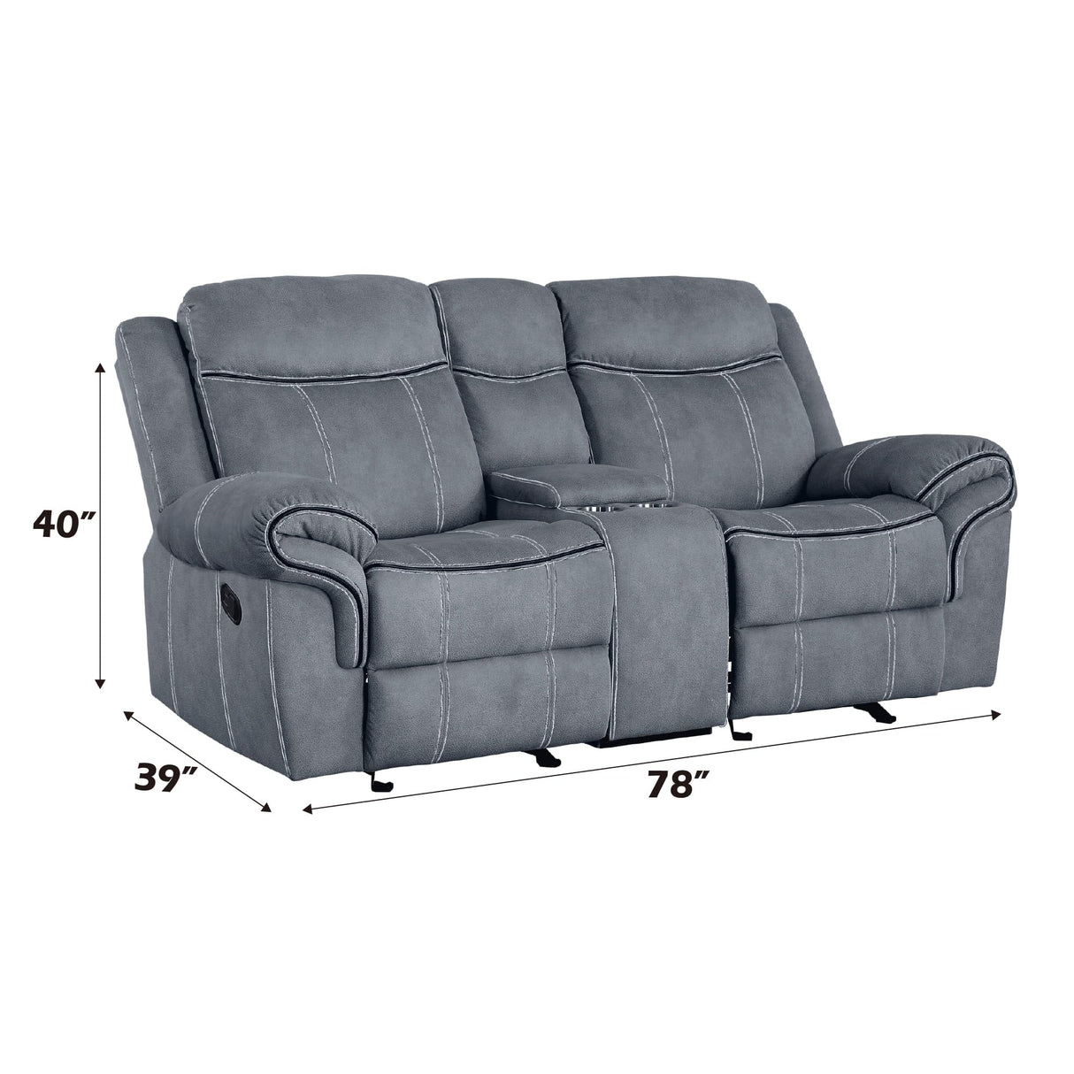 Acme Zubaida Reclining Loveseat with USB Dock and Console in 2-Tone Gray Velvet Acme