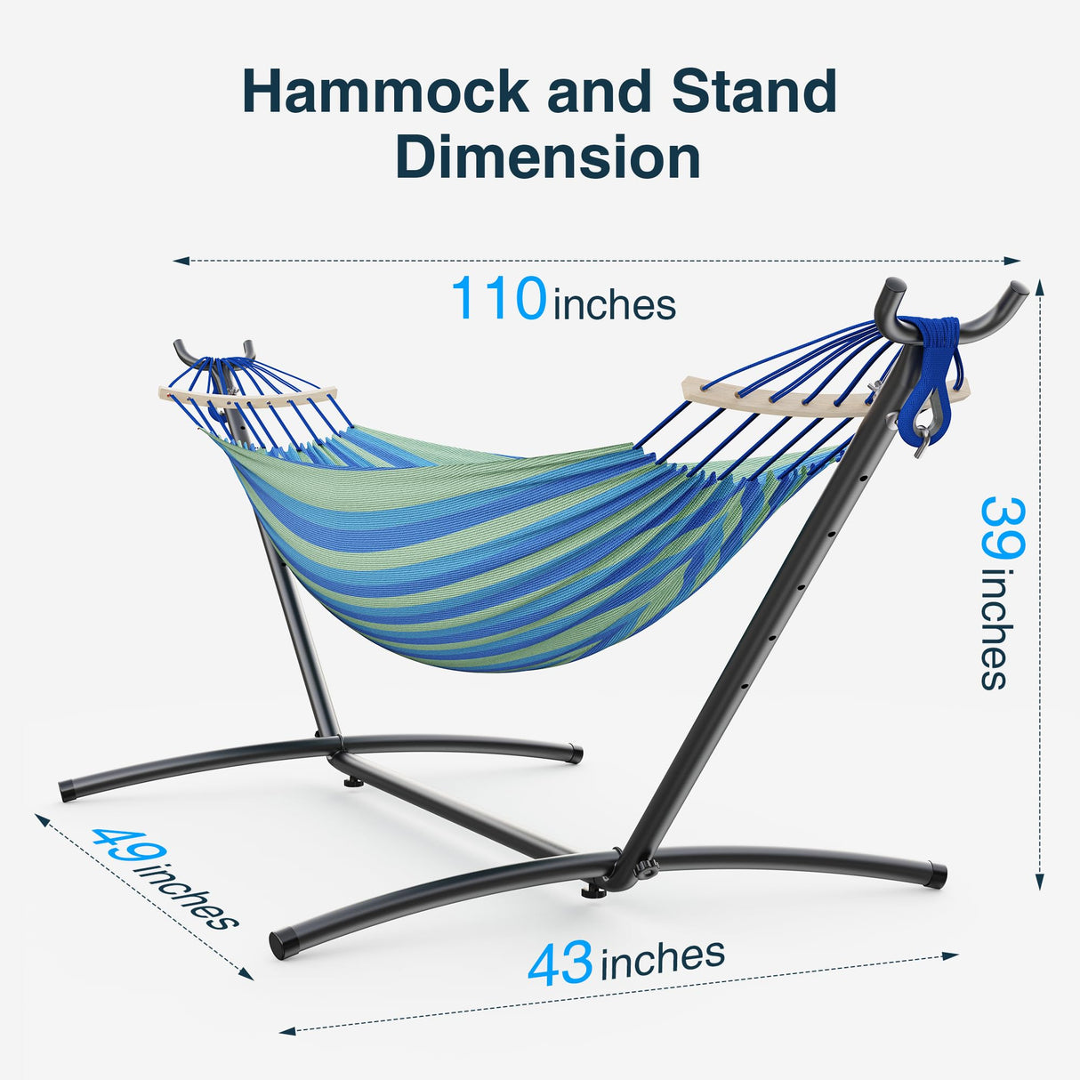 ANAGOO Double Hammock with Stand, 2 Person Hammock with Carrying Bag,Heavy Duty Portable,500 lb Capacity, Perfect for Both Indoors and Outdoors,Wide Blue ANAGOO