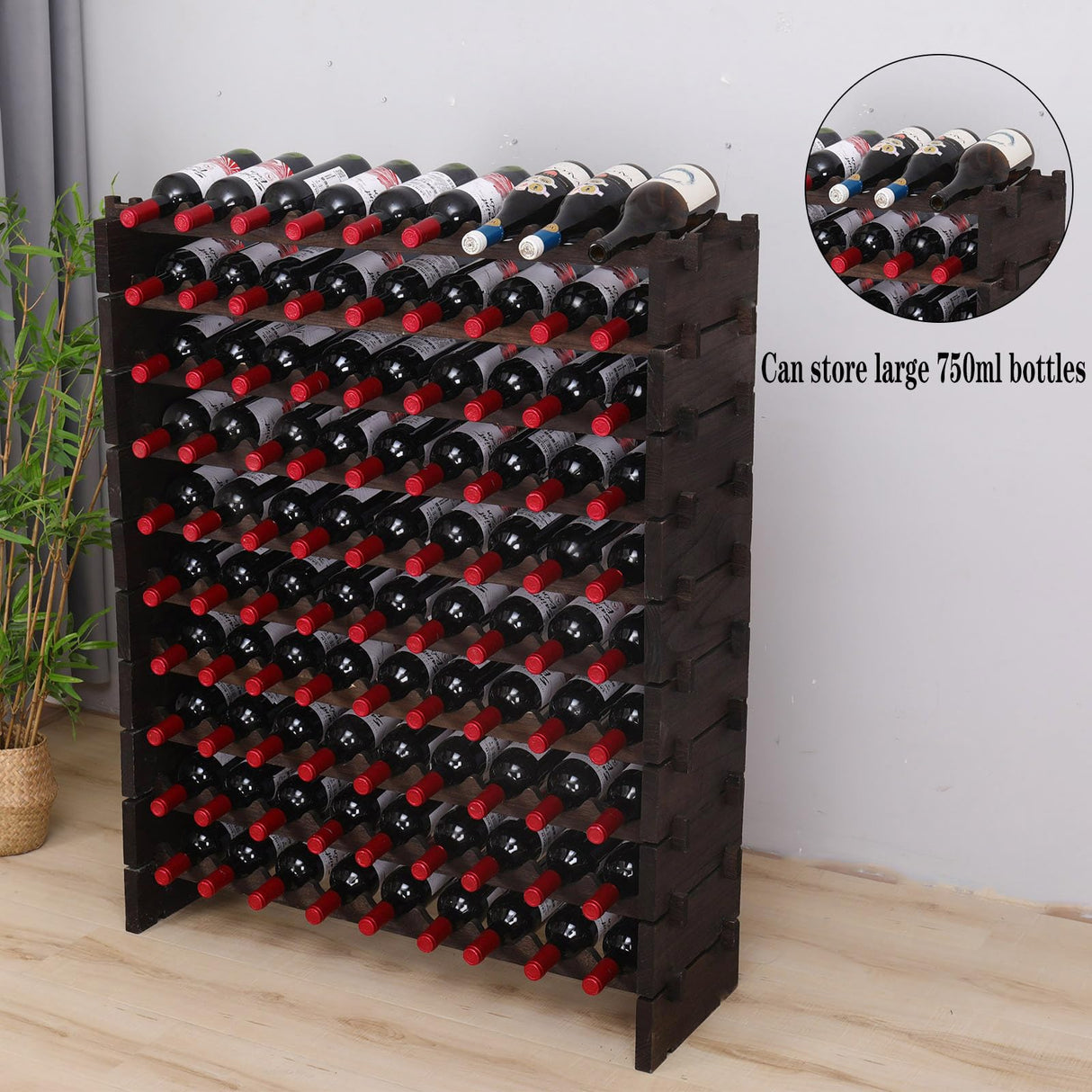 FDHUIJIA Wine Rack Cabinet 90 Bottle Wooden Stackable Storage freestanding Floor Modular Wine Cellar Shelf FDHUIJIA