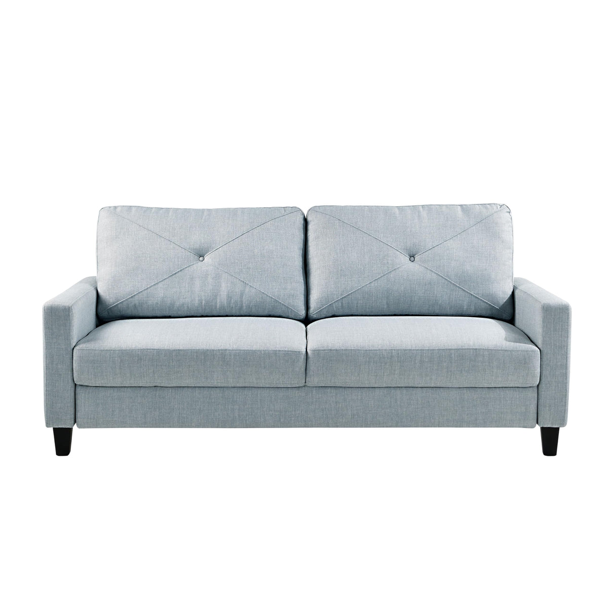 Serta® Lindbergh 70.5" Modern Transitional Sofa, Tufted Back Cushion, Square Track Arms, Solid Wood Legs, Dream Coil® Comfort, Woven Polyester Fabric, Light Gray Serta