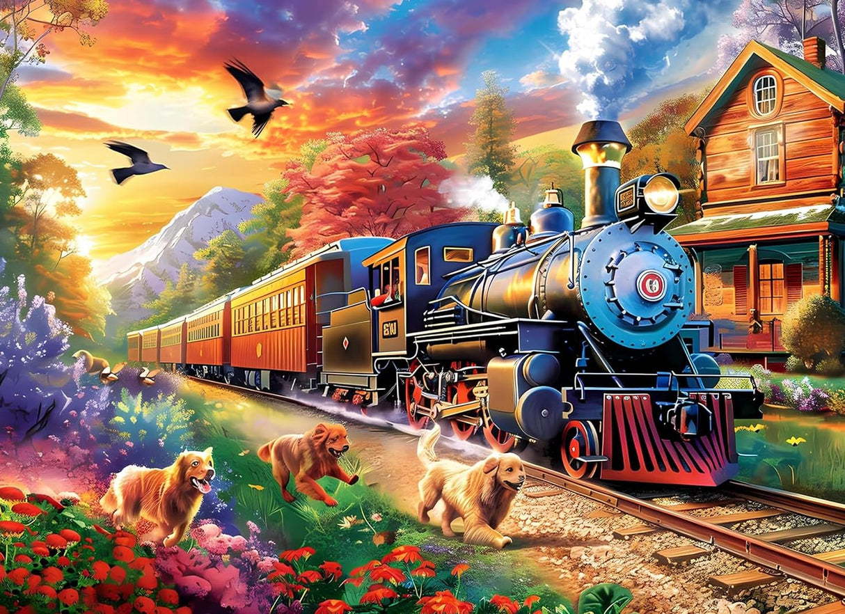 GXGLLPZBY 5D Dogs Diamond Painting Kits for Beginners, DIY Train Diamond Art Kits for Adult, Full Round Diamond Dot Gem Art Kits, Home Wall Decoration 11.8x15.8 Inches GXGLLPZBY