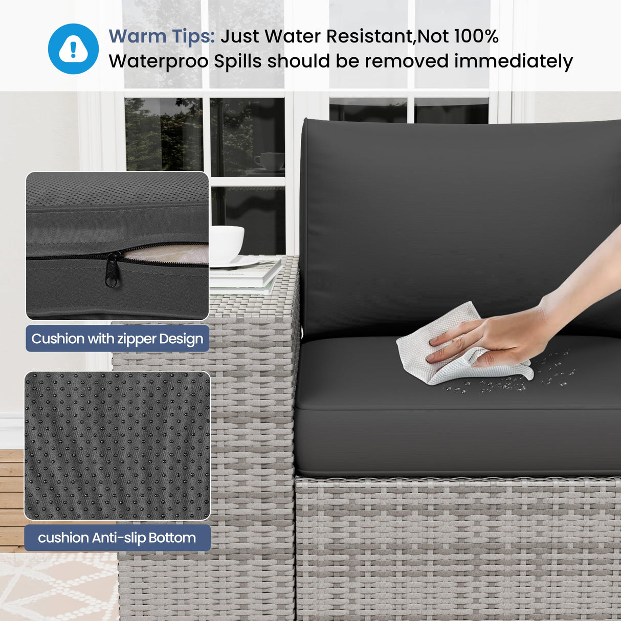 Amopatio Outdoor Sectional with Fire Pit Table, 8 Inch Armrest Patio Furniture Set with Waterproof Cover for Garden Backyard, 4'' Thickened Cushion Amopatio